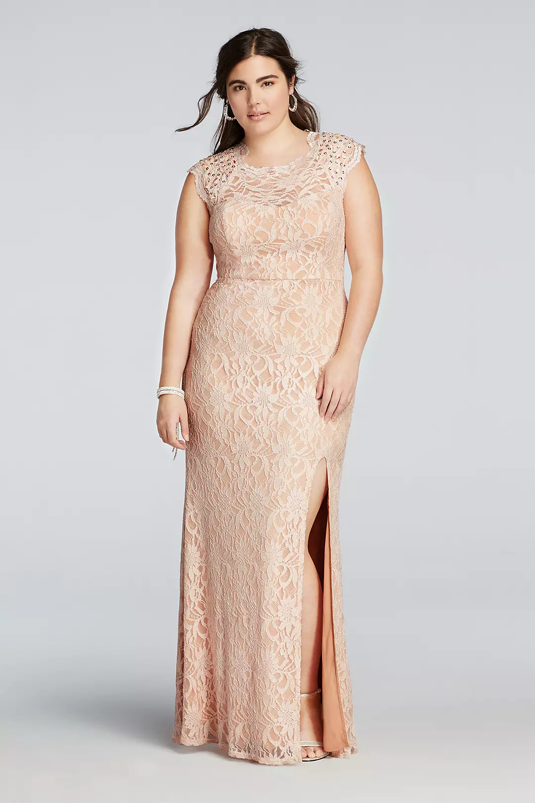 All Over Lace Prom Dress with Side Slit Skirt - Image 4