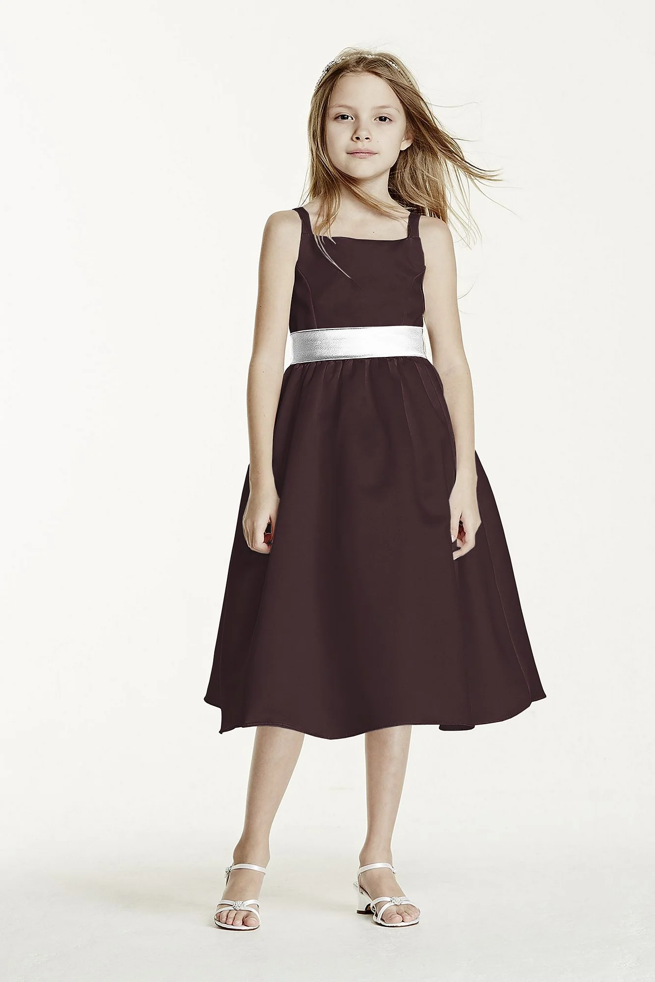 All-over Satin Tea-Length Ball Gown