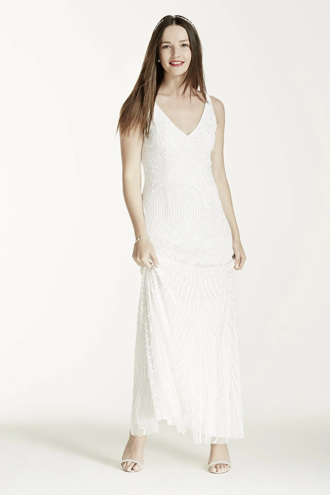 All Over Sequin Swirl Sheath Gown with Godets - Image 2