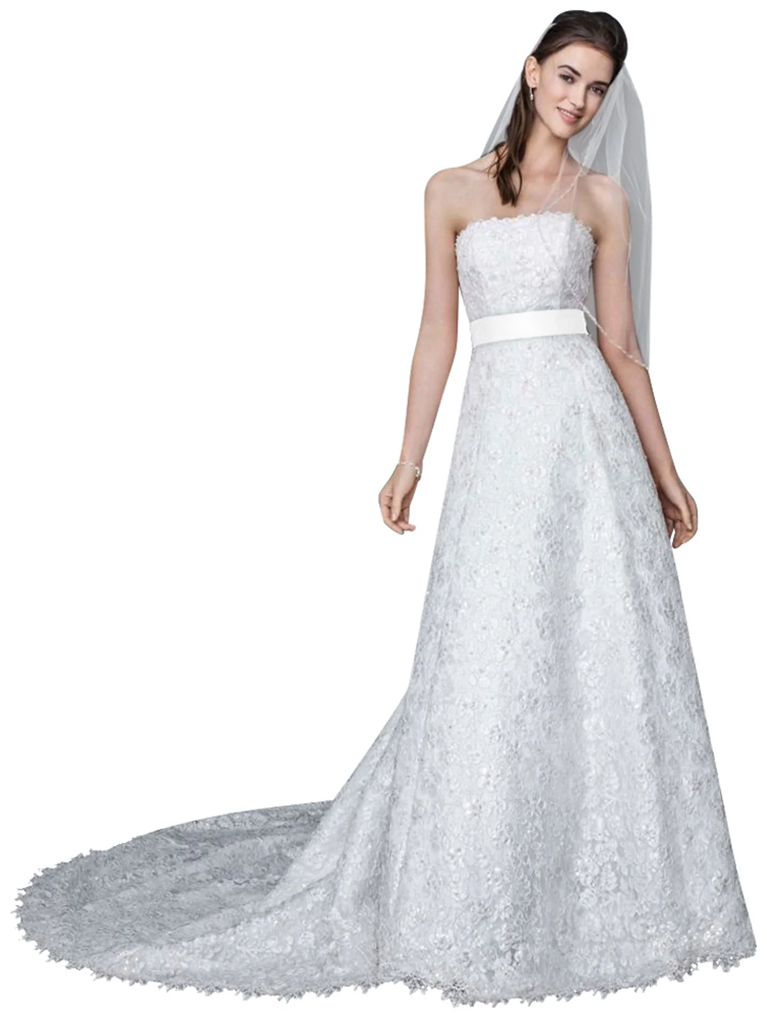 As-Is Allover Beaded Corded Lace A-line Gown - Image 2