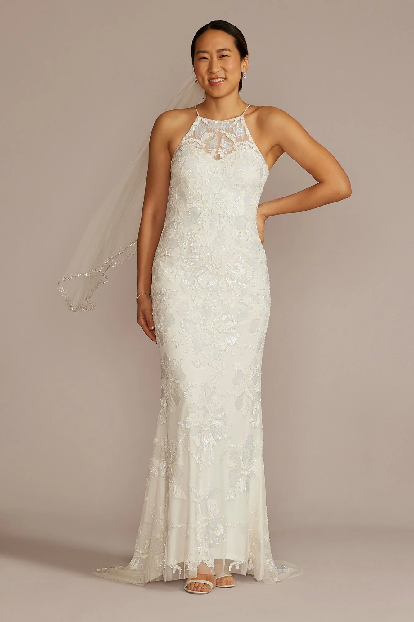 Allover Beaded High Neck Wedding Dress - Image 2