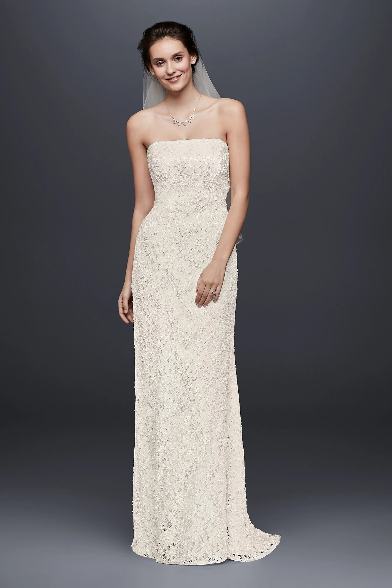 Allover Beaded Lace Sheath Gown with Empire Waist - Image 6