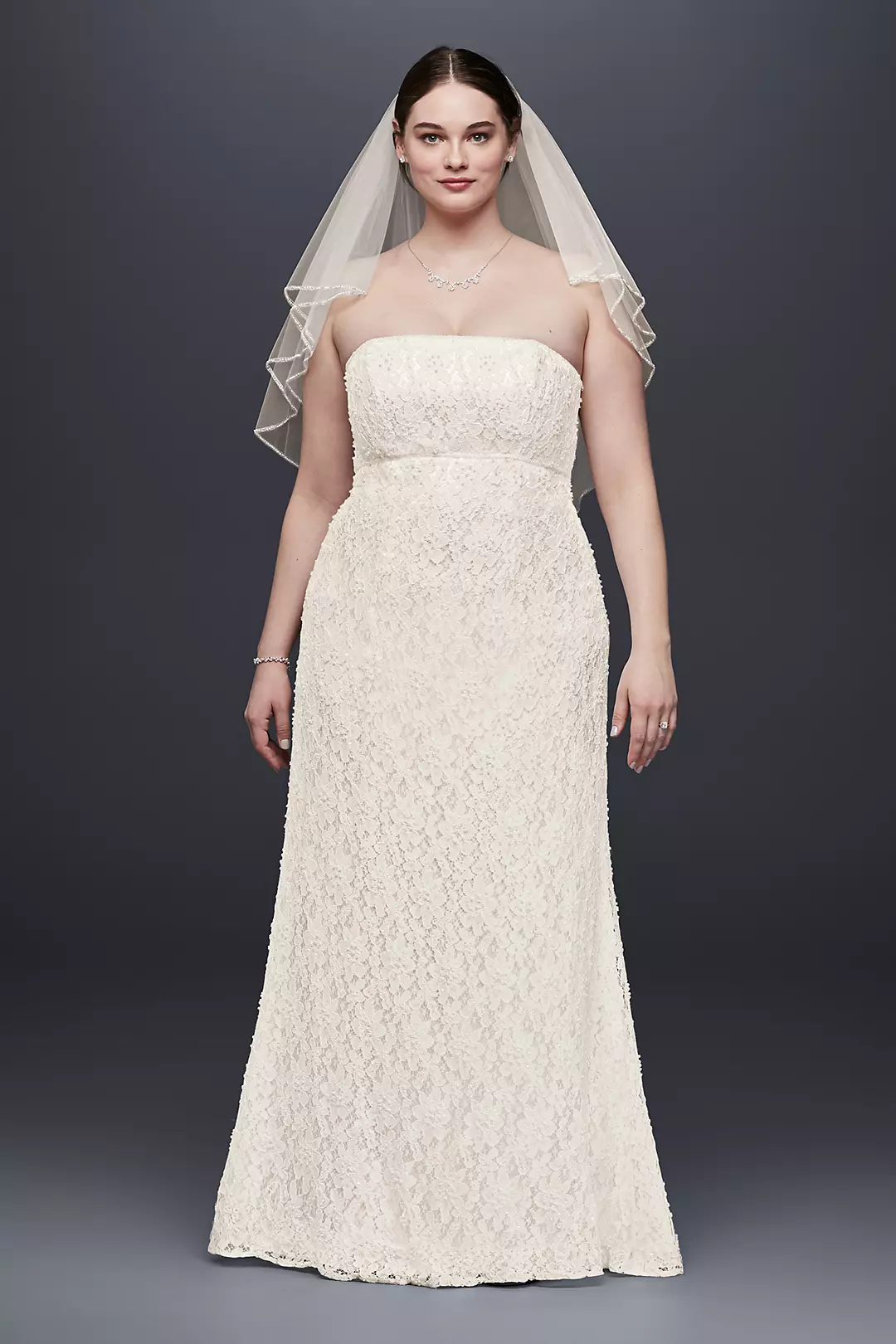 Allover Beaded Lace Sheath Gown with Empire Waist - Image 71