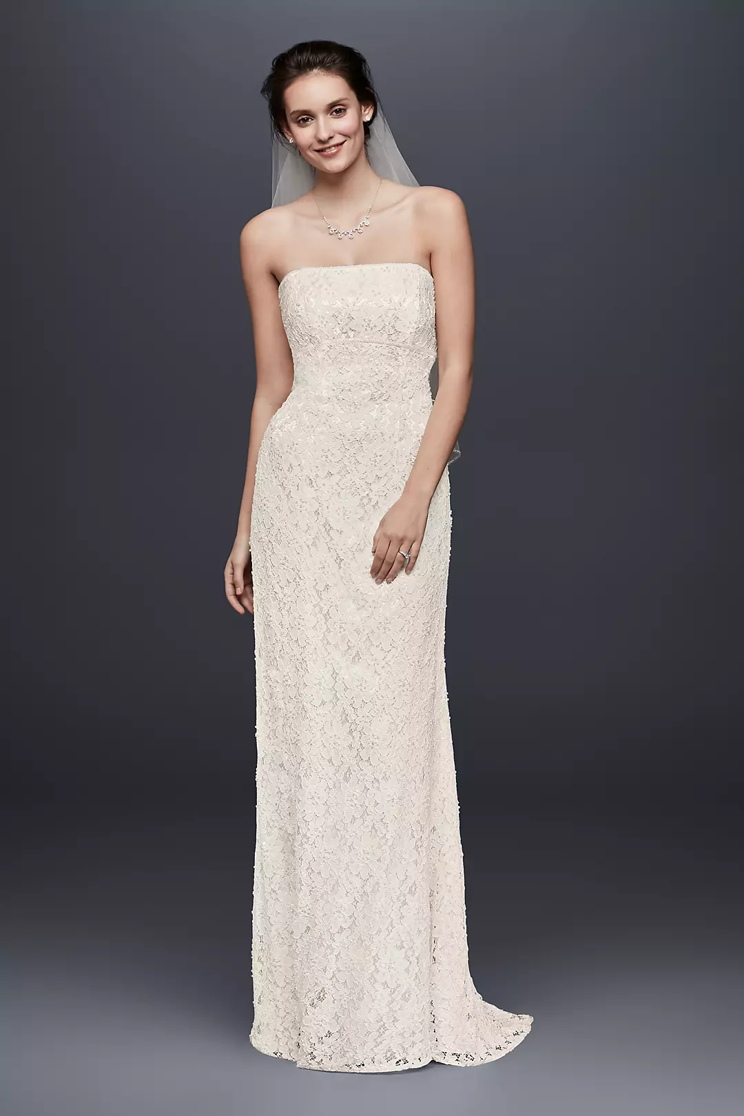 Allover Beaded Lace Sheath Gown with Empire Waist - Image 92