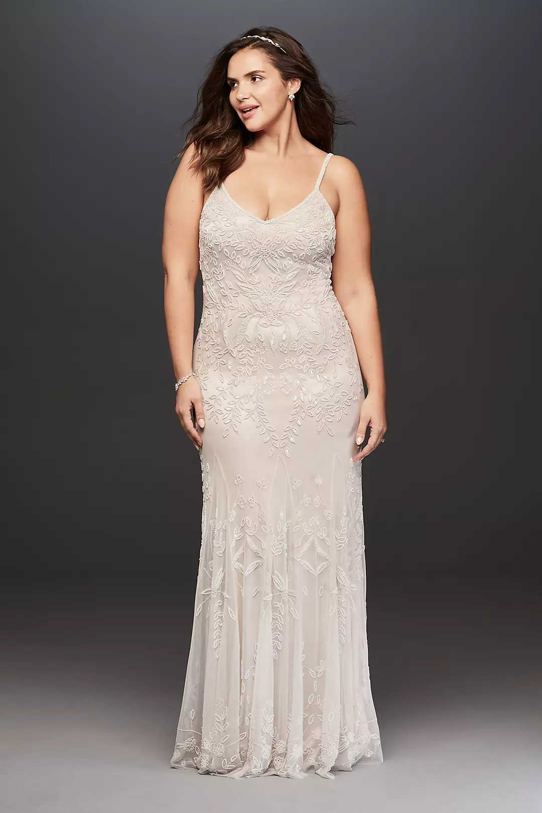 Allover Floral Beaded Plus Size Wedding Dress - Image 2