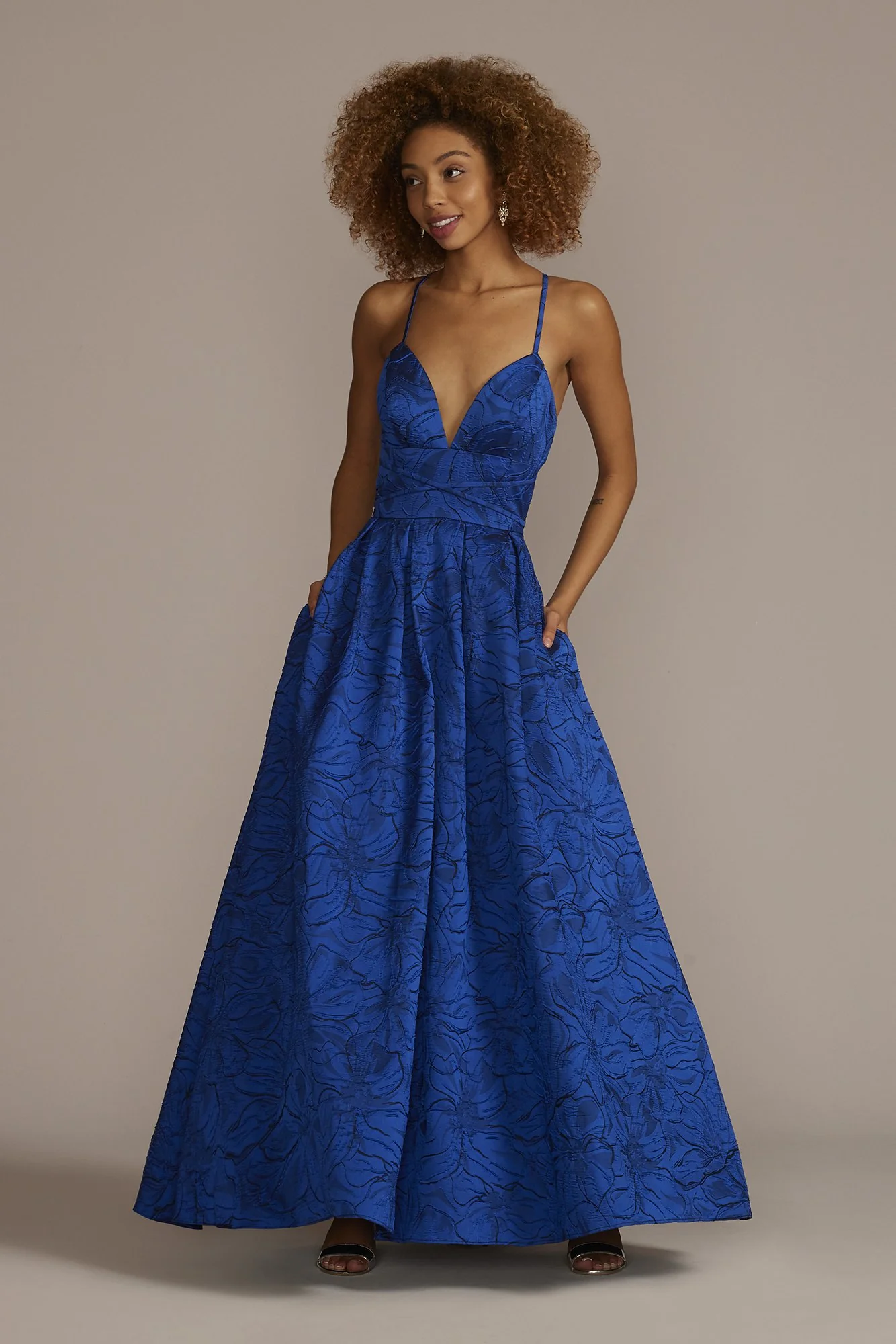 Allover Floral Print Strappy Ball Gown - Image 2