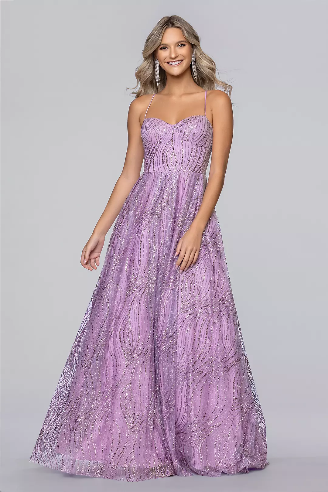 Allover Glitter Ball Gown with Lace-Up Back - Image 2
