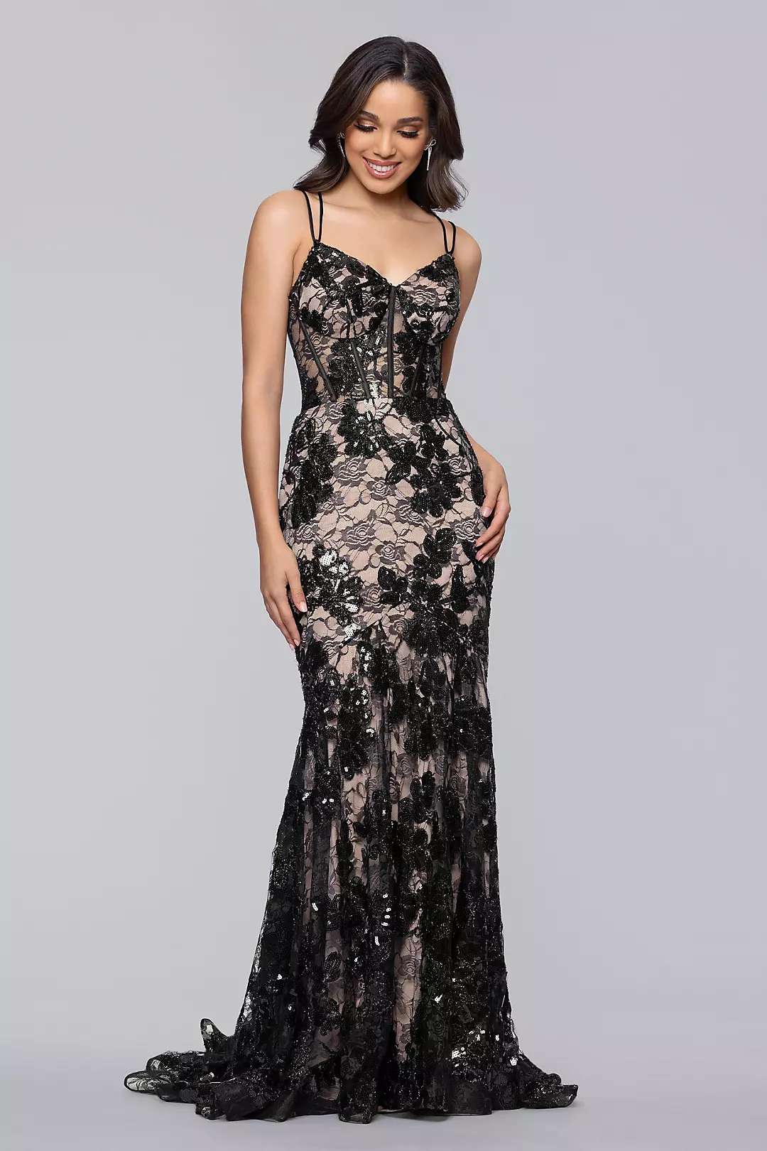Allover Glitter Floral Mermaid Dress - Image 2