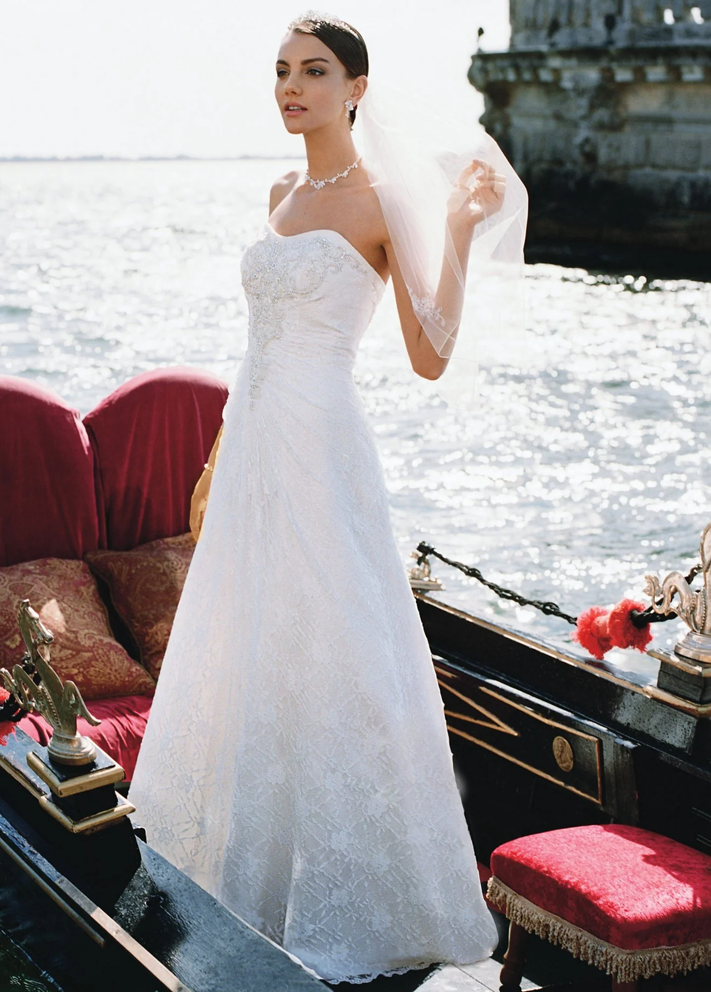 Allover lace A-line gown with beaded motif detail - Image 2