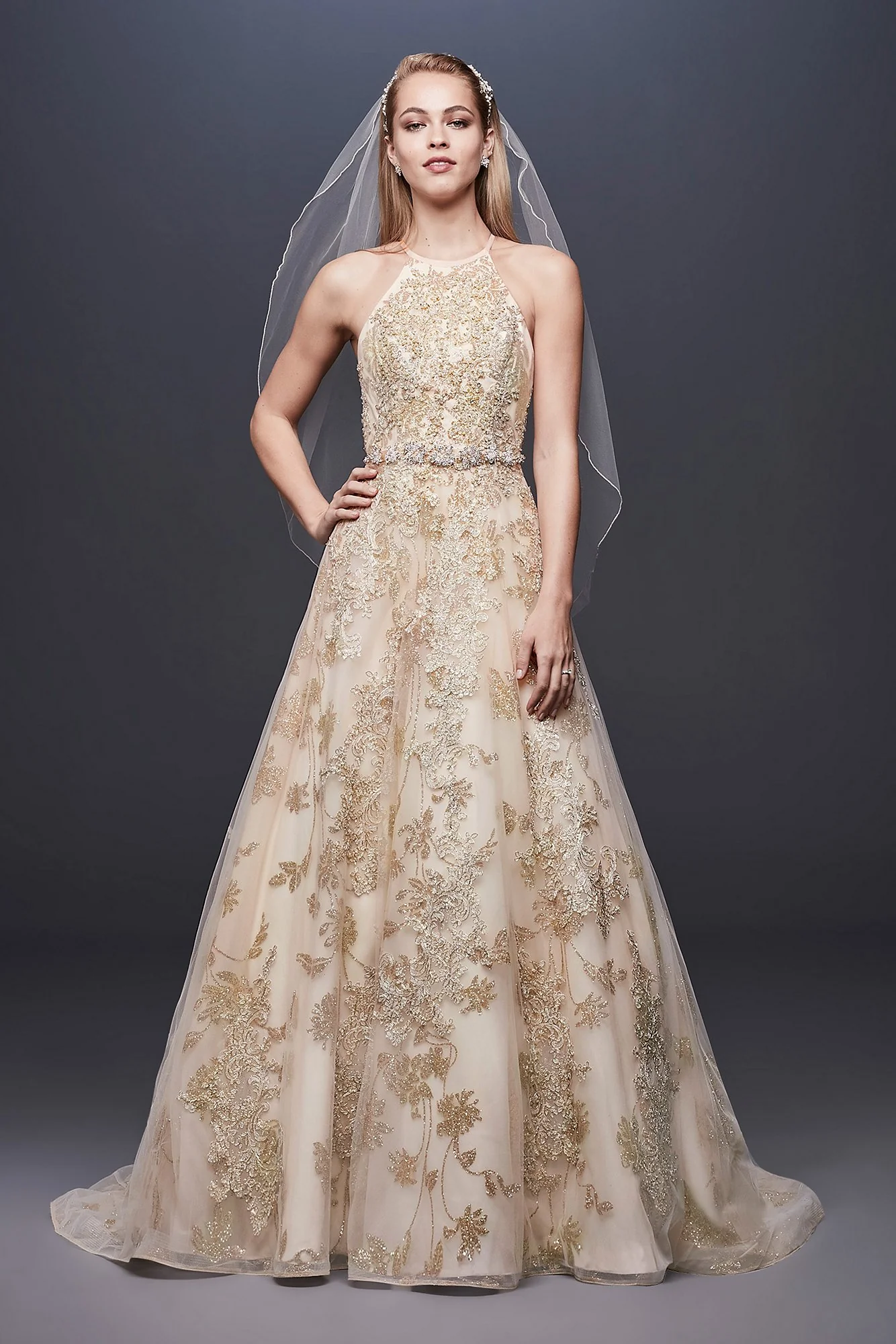 Allover Lace Applique Halter Ball Gown - Image 9