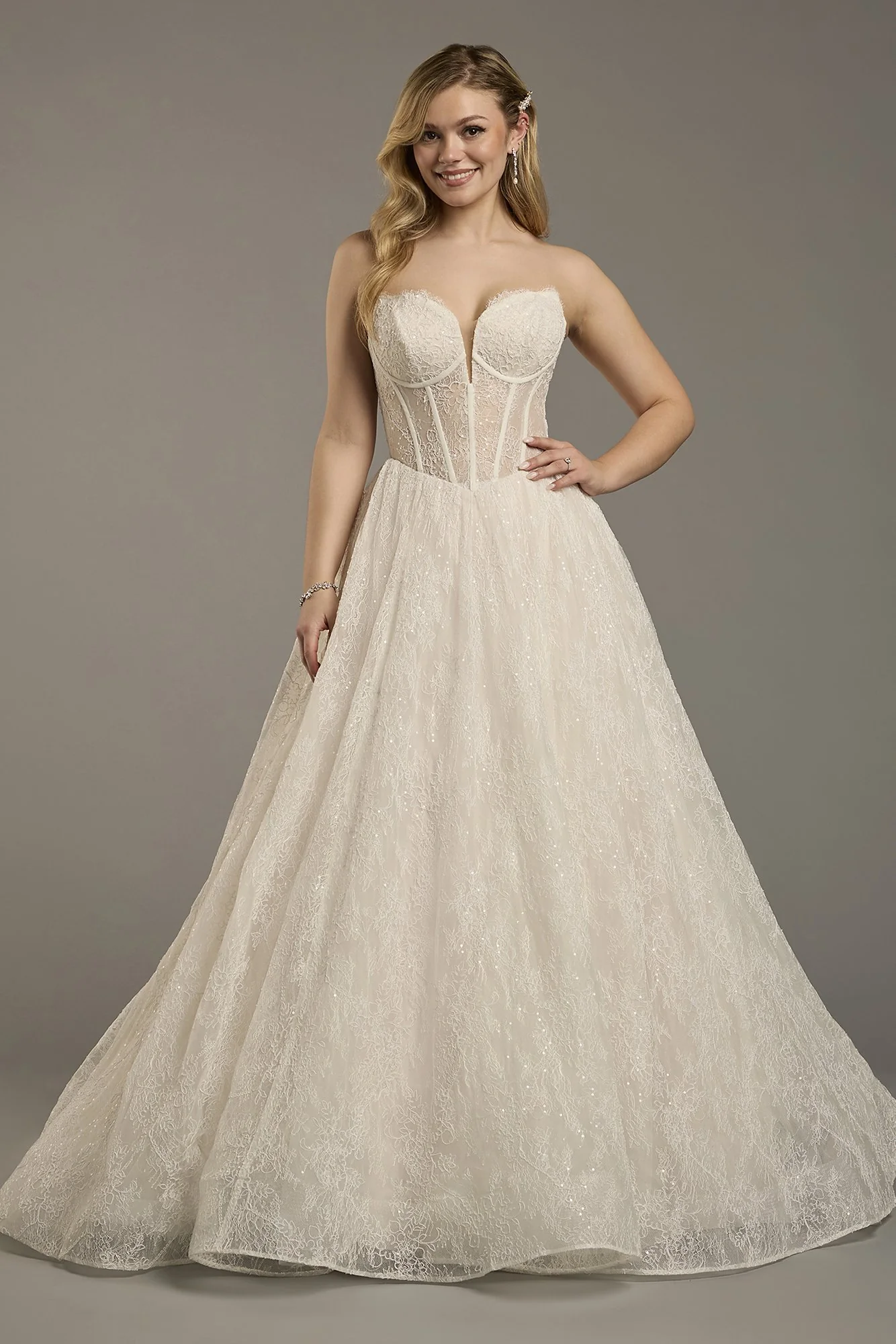 Allover Lace Basque Waist Corset Ball Gown