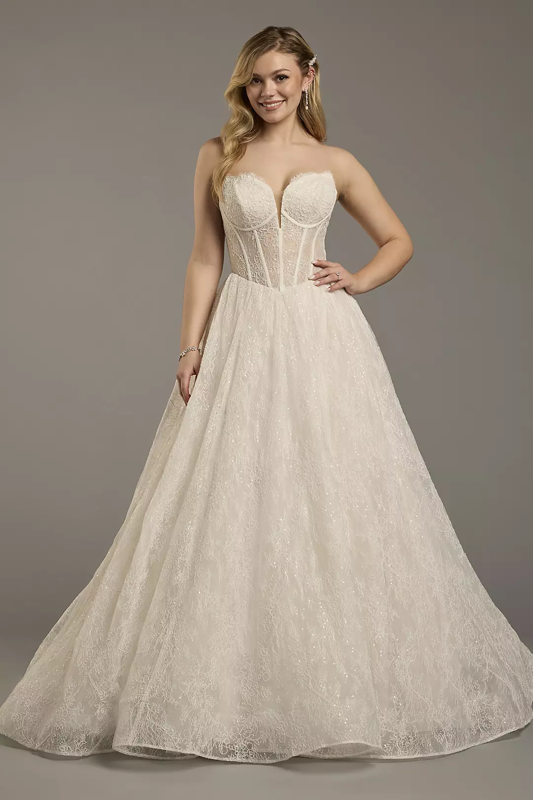 Allover Lace Basque Waist Corset Ball Gown - Image 13
