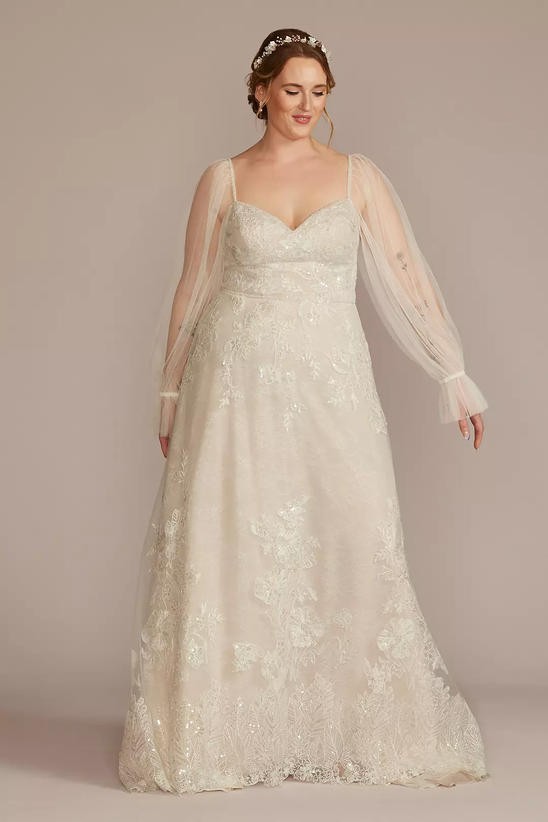 Allover Lace Billow Sleeve Wedding Dress - Image 10