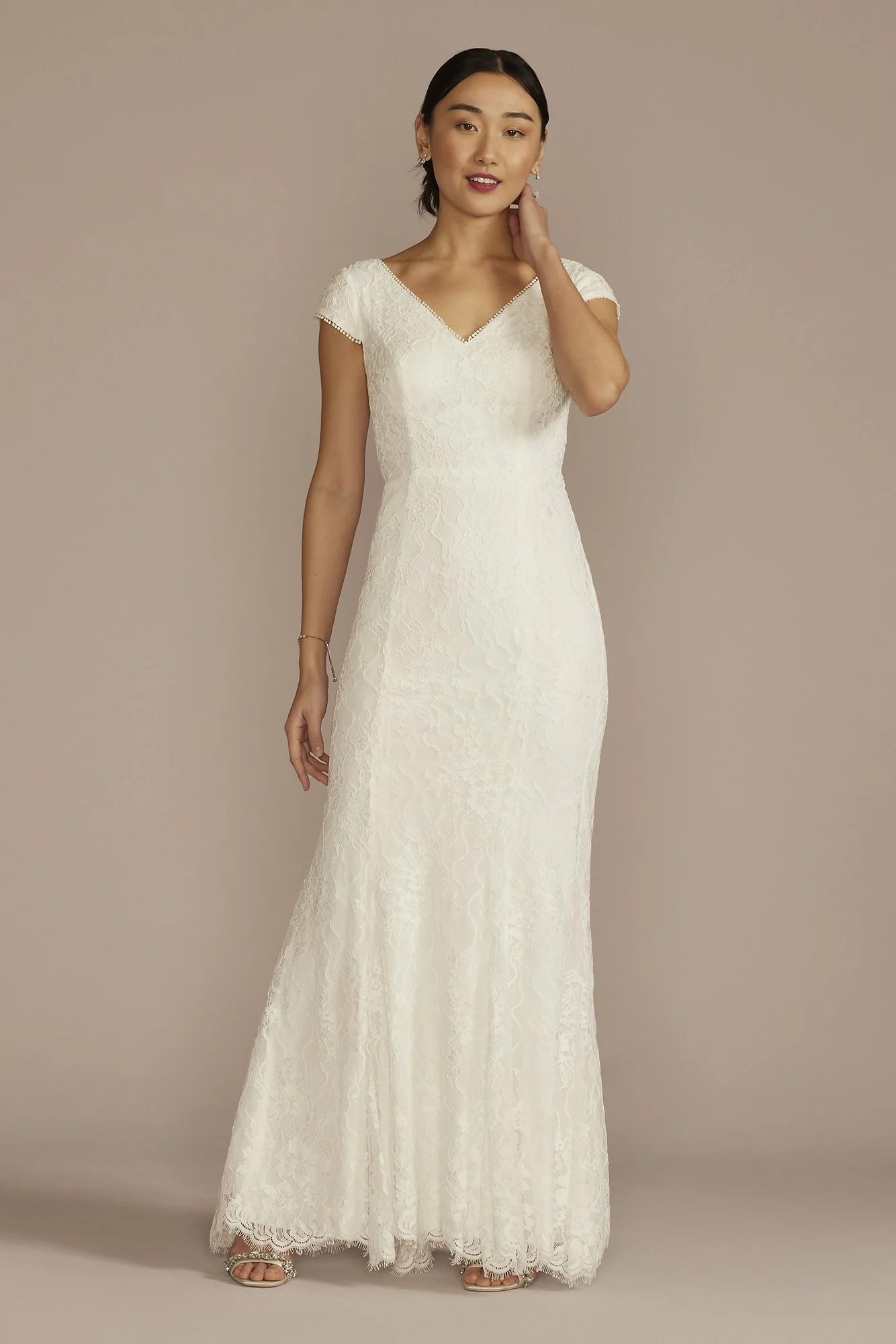 Allover Lace Cap Sleeve Mermaid Wedding Dress - Image 6