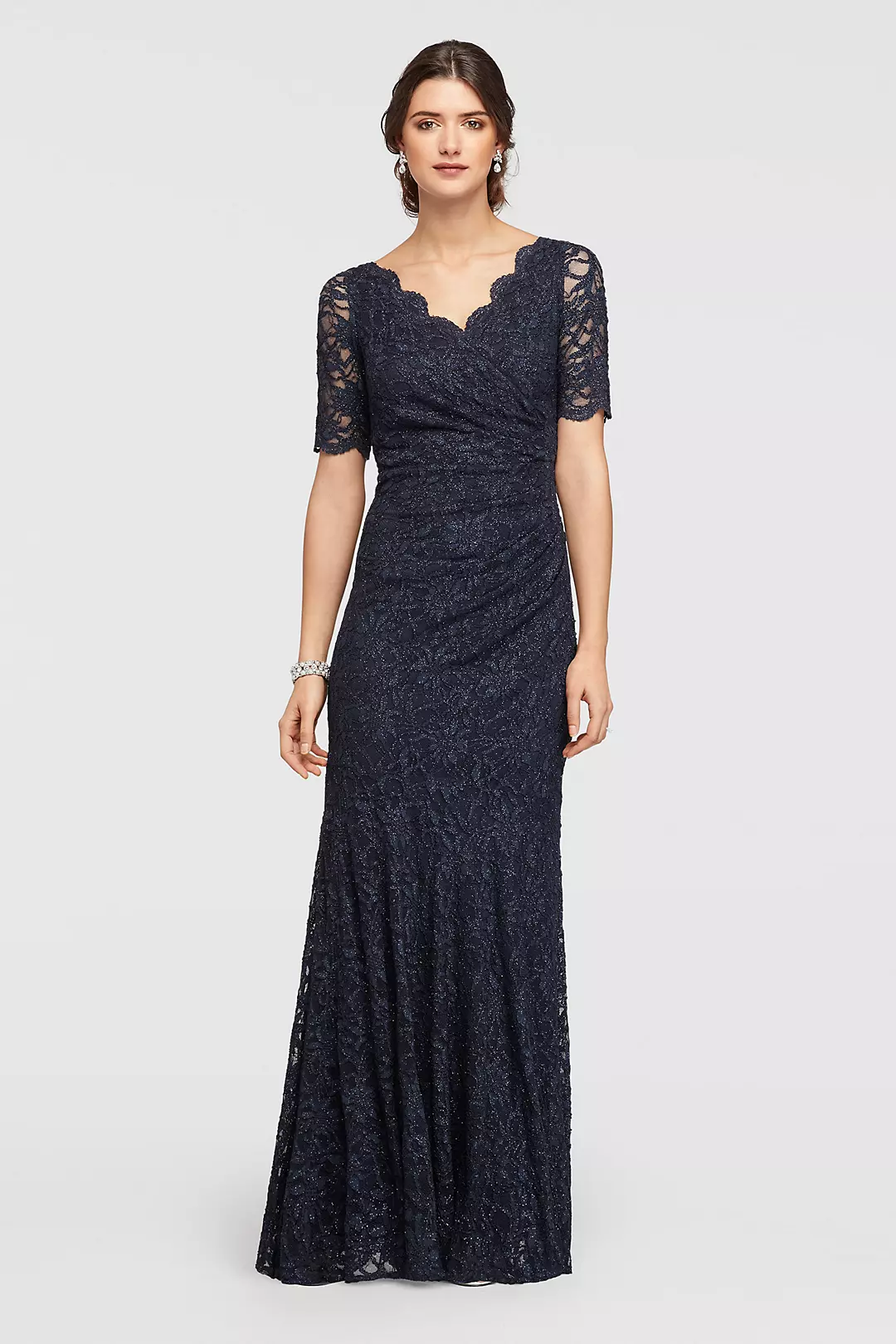 Allover Lace Elbow Sleeved Dress with Scallop Trim - Image 6