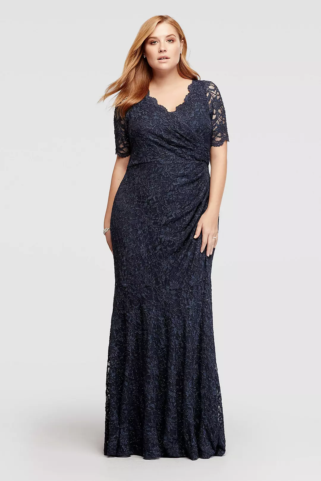 Allover Lace Elbow Sleeved Dress with Scallop Trim - Image 8