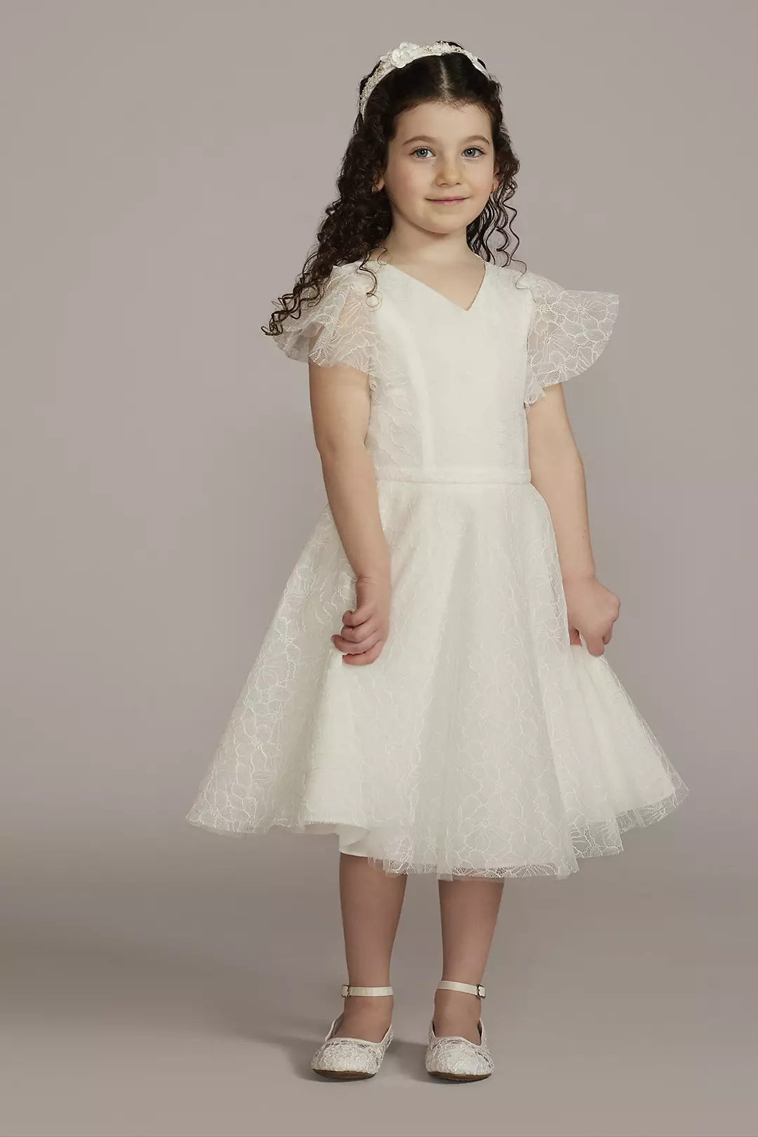 Allover Lace Flutter Sleeve Flower Girl Dress - Image 4