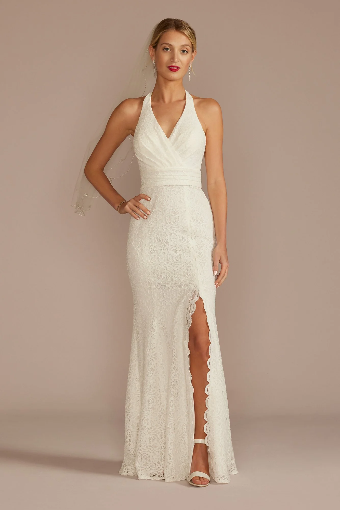 Allover Lace Halter Neck Sheath Wedding Dress