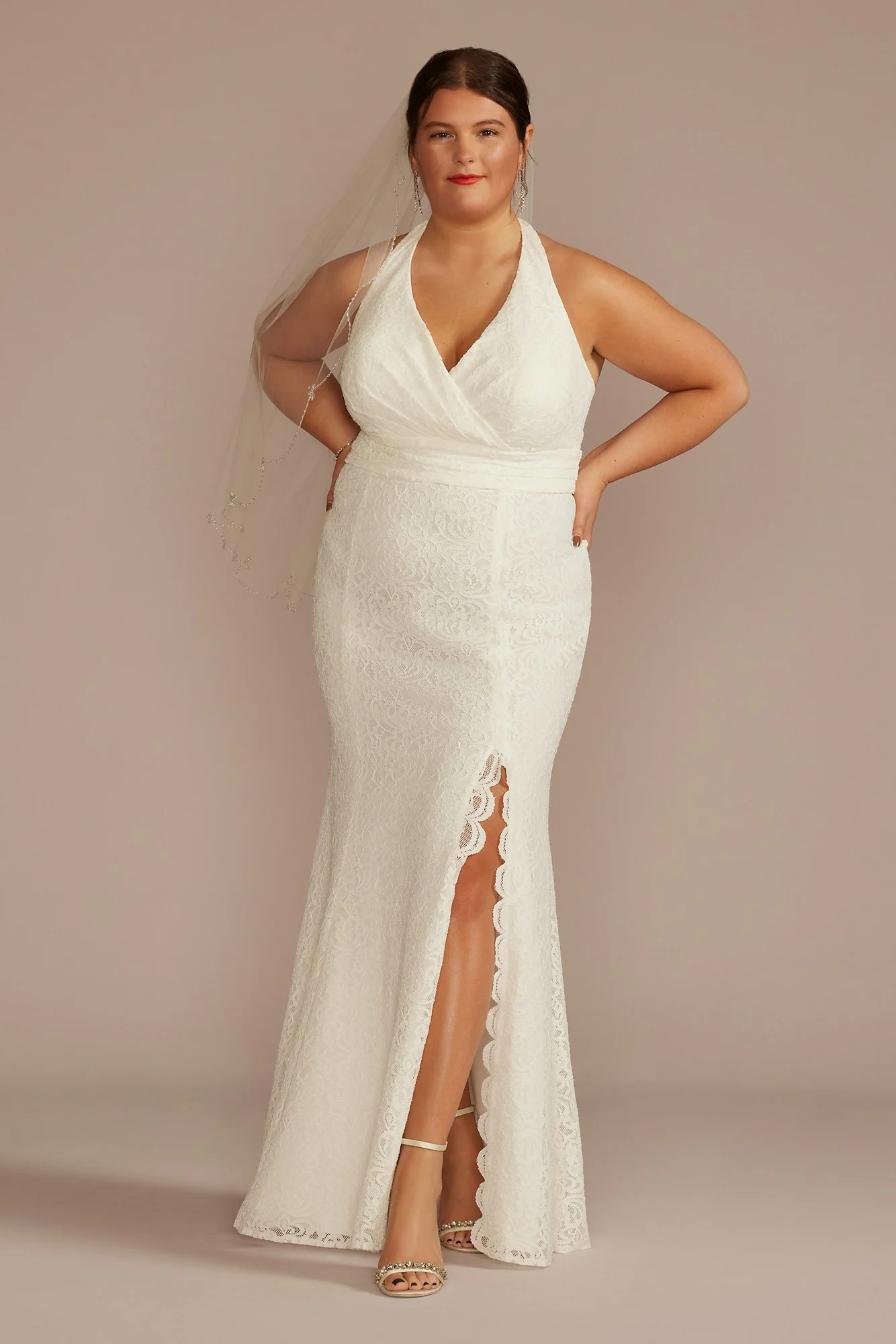 Allover Lace Halter Neck Sheath Wedding Dress - Image 3