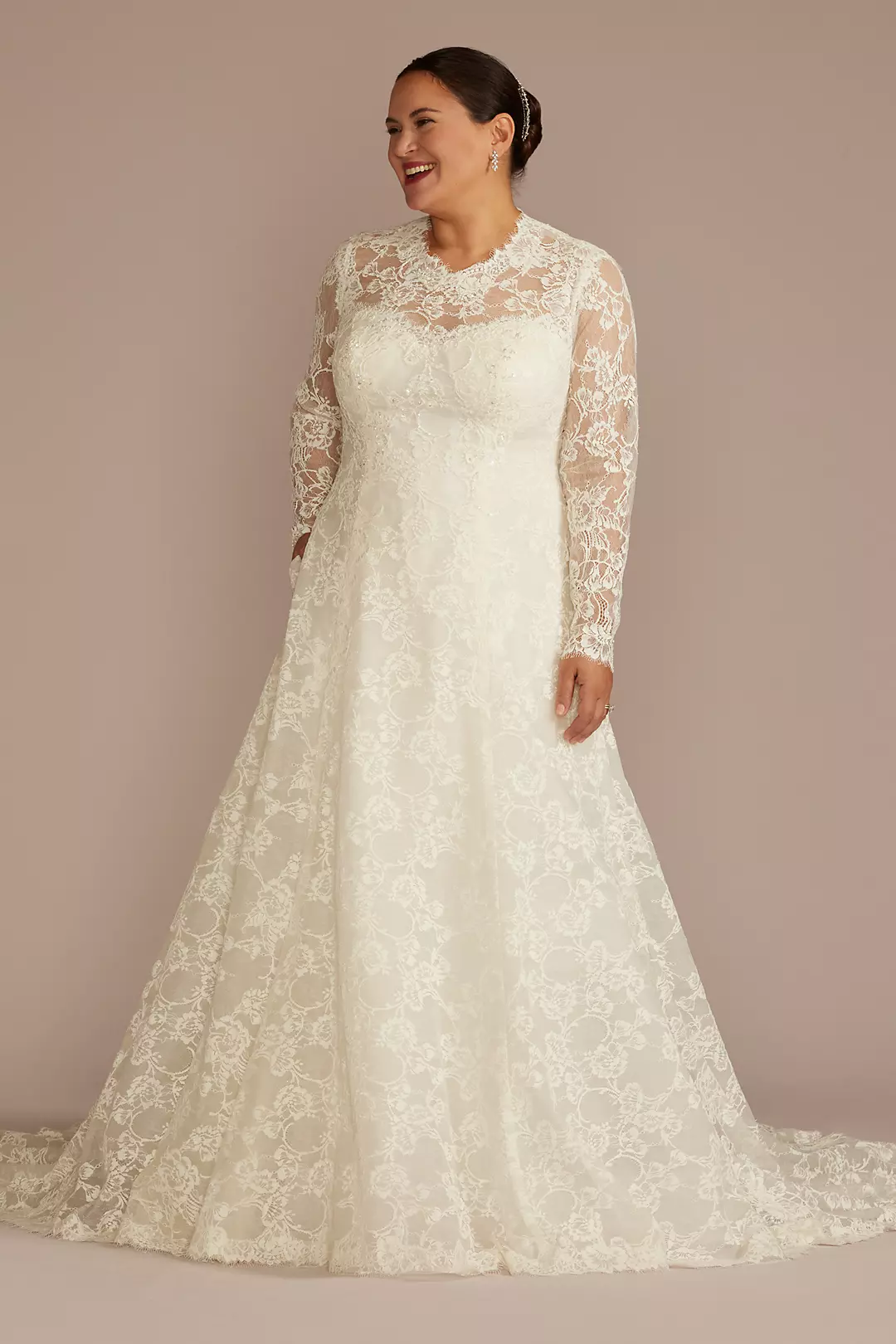 Allover Lace Long Sleeve Mock Neck Wedding Dress - Image 7
