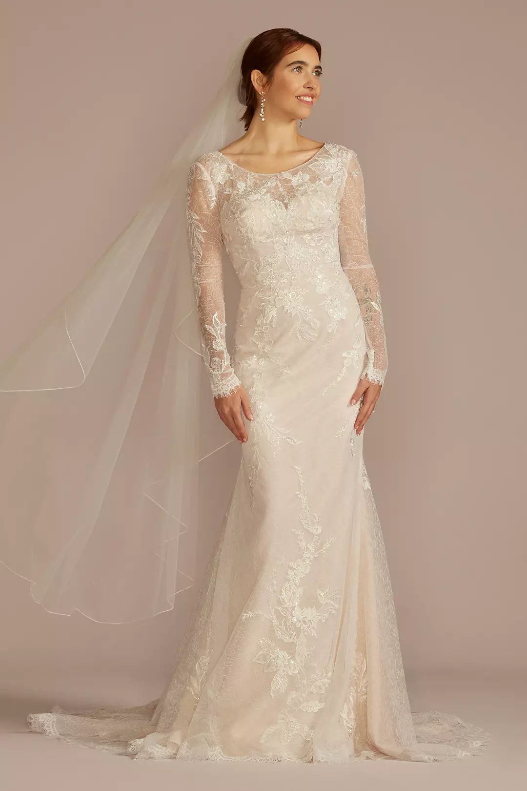 Allover Lace Long Sleeve Sheath Wedding Dress - Image 6