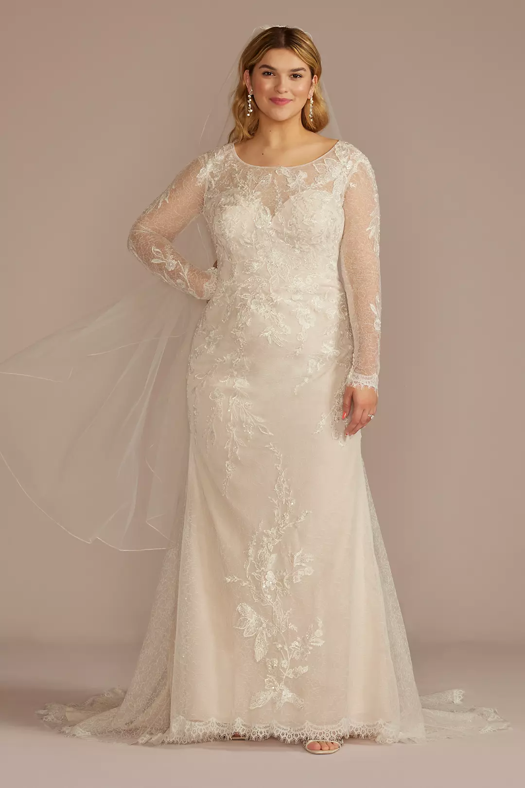 Allover Lace Long Sleeve Sheath Wedding Dress - Image 7