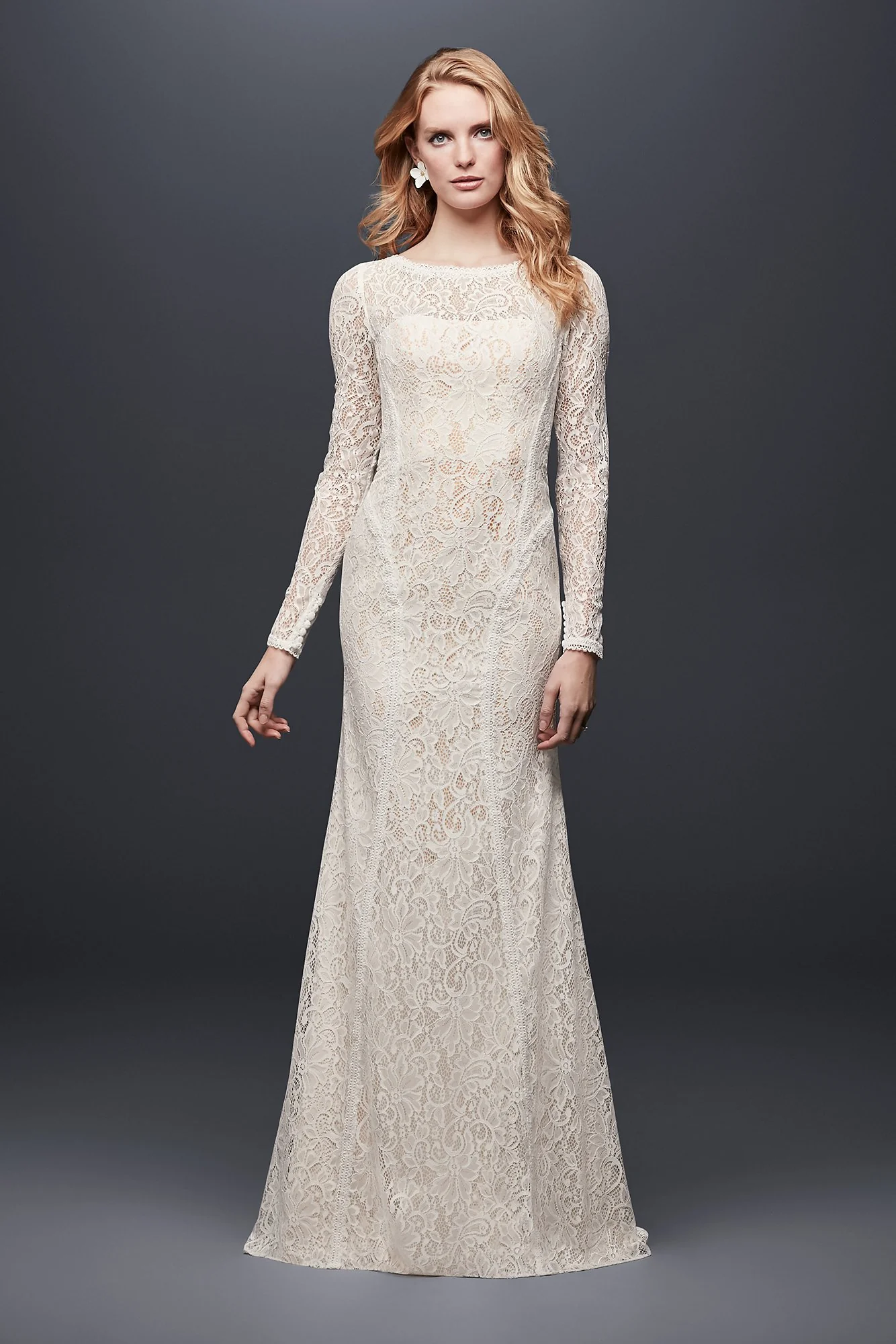 Allover Lace Long-Sleeve Sheath Wedding Dress - Image 2