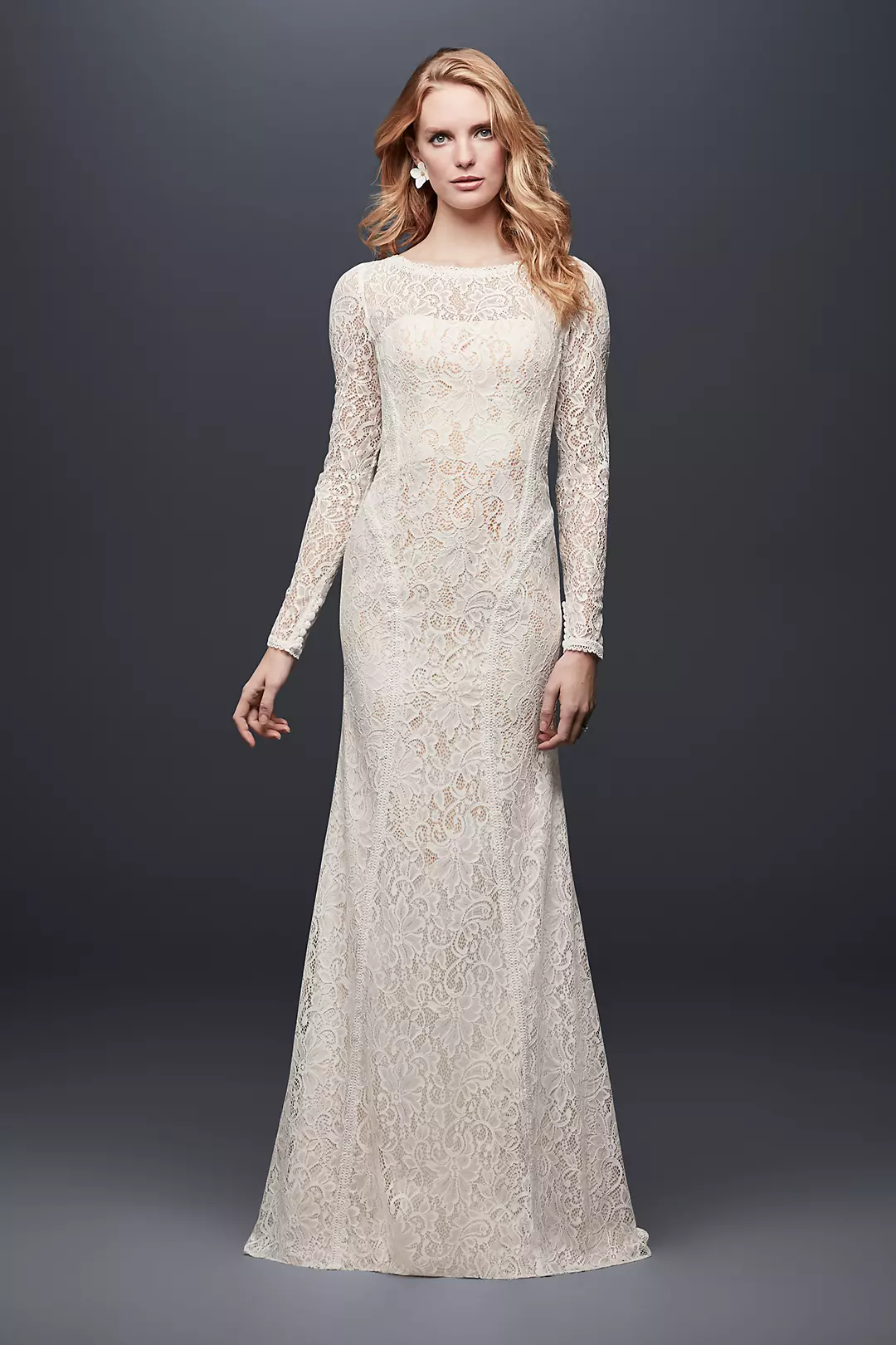 Allover Lace Long-Sleeve Sheath Wedding Dress - Image 4