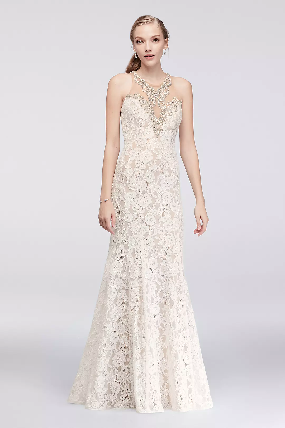 Allover Lace Mermaid Dress with Crystal Neckline - Image 3