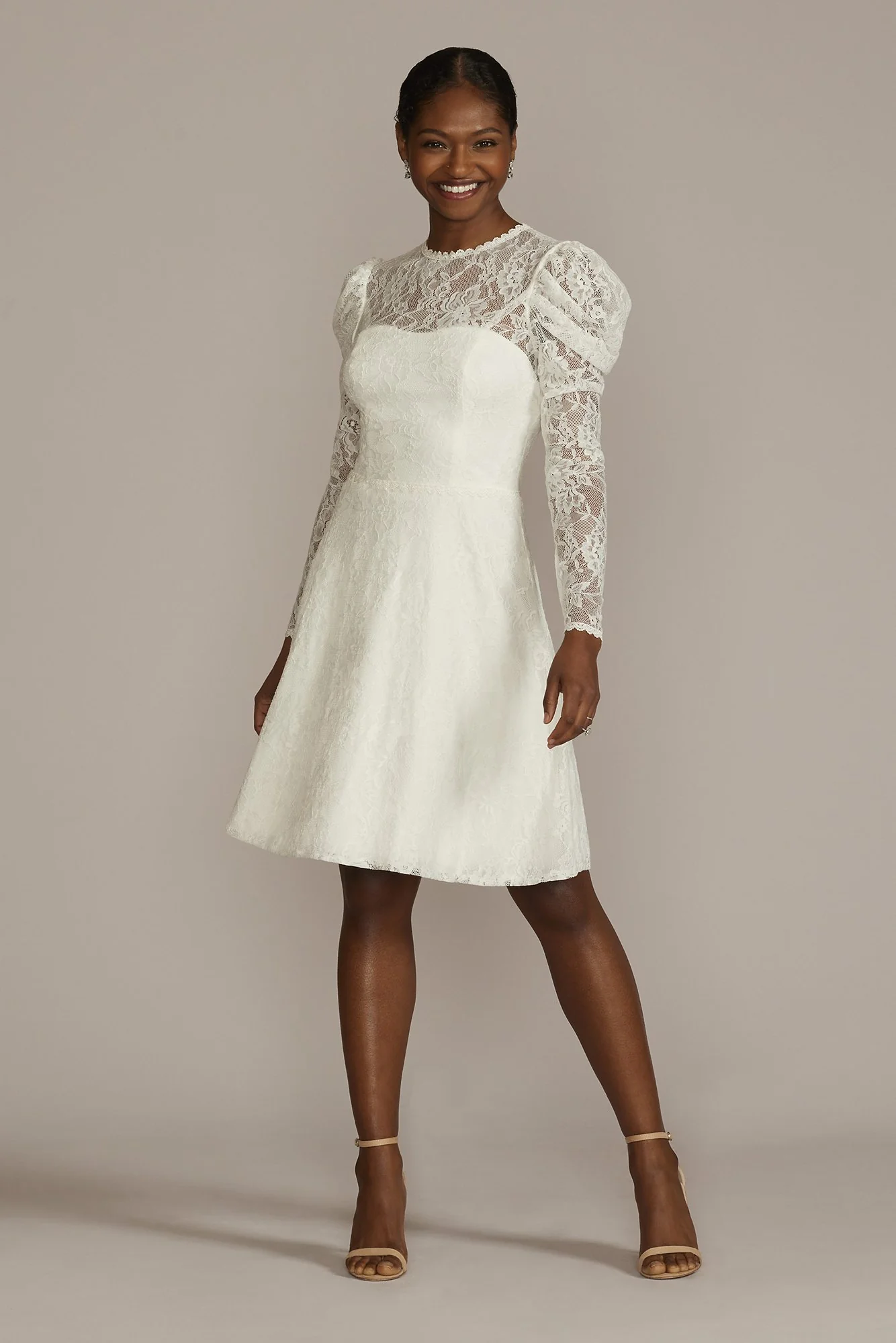 Allover Lace Puff Long Sleeve Mini Dress - Image 2