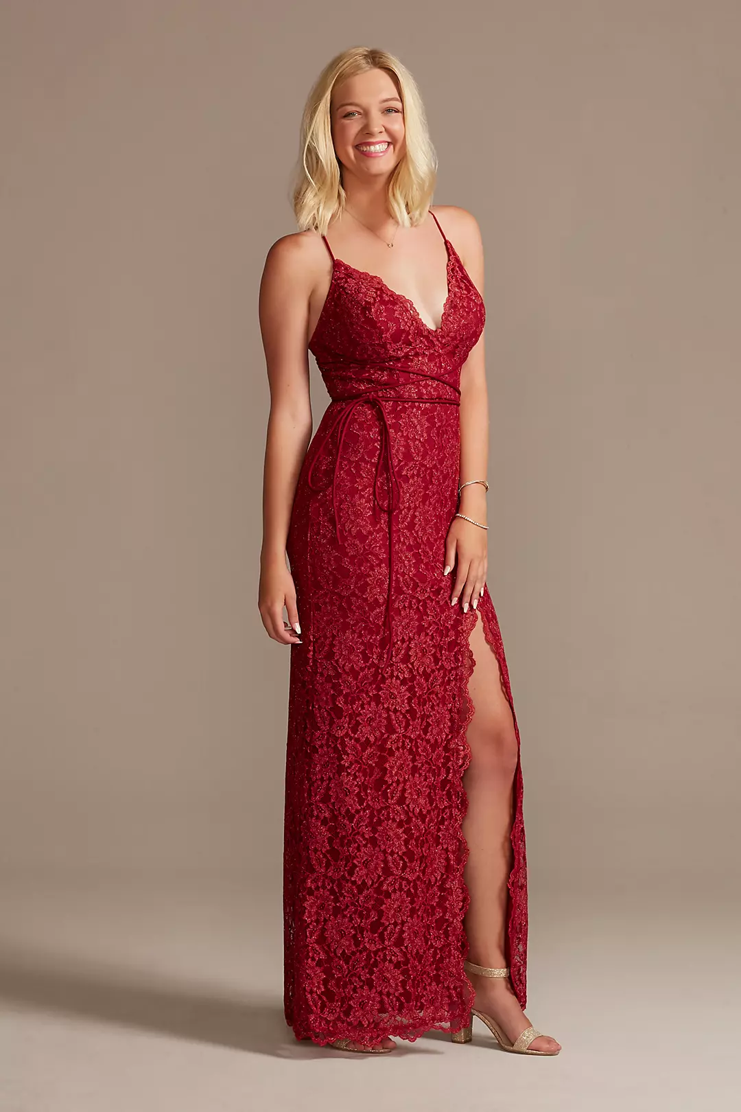 Allover Lace Sheath Gown with Plunging Neckline - Image 5