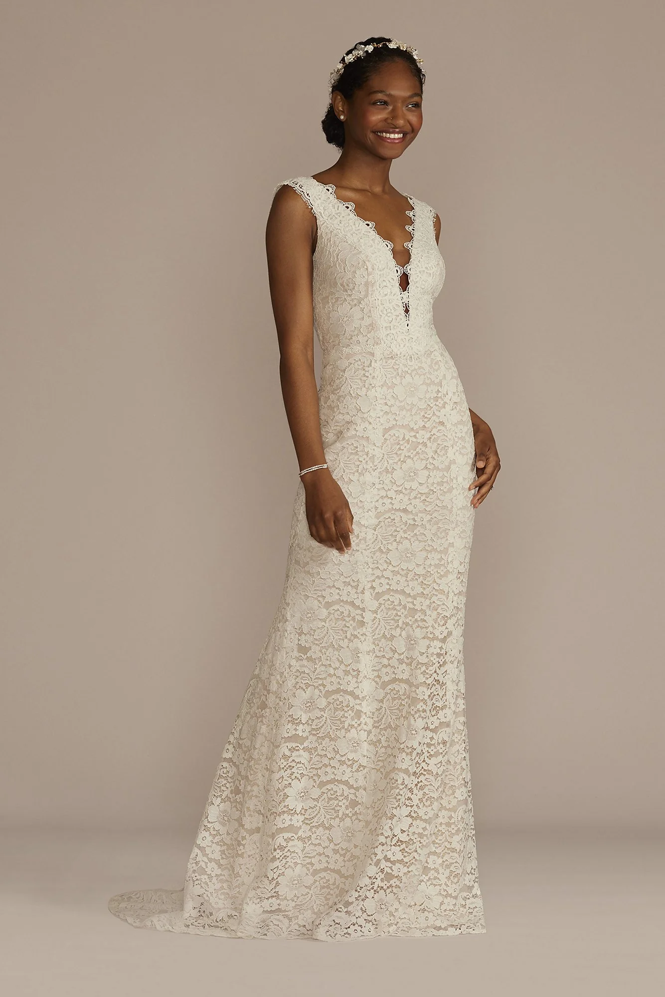 Allover Lace Tank Wedding Gown with V-Back Detail - Image 13