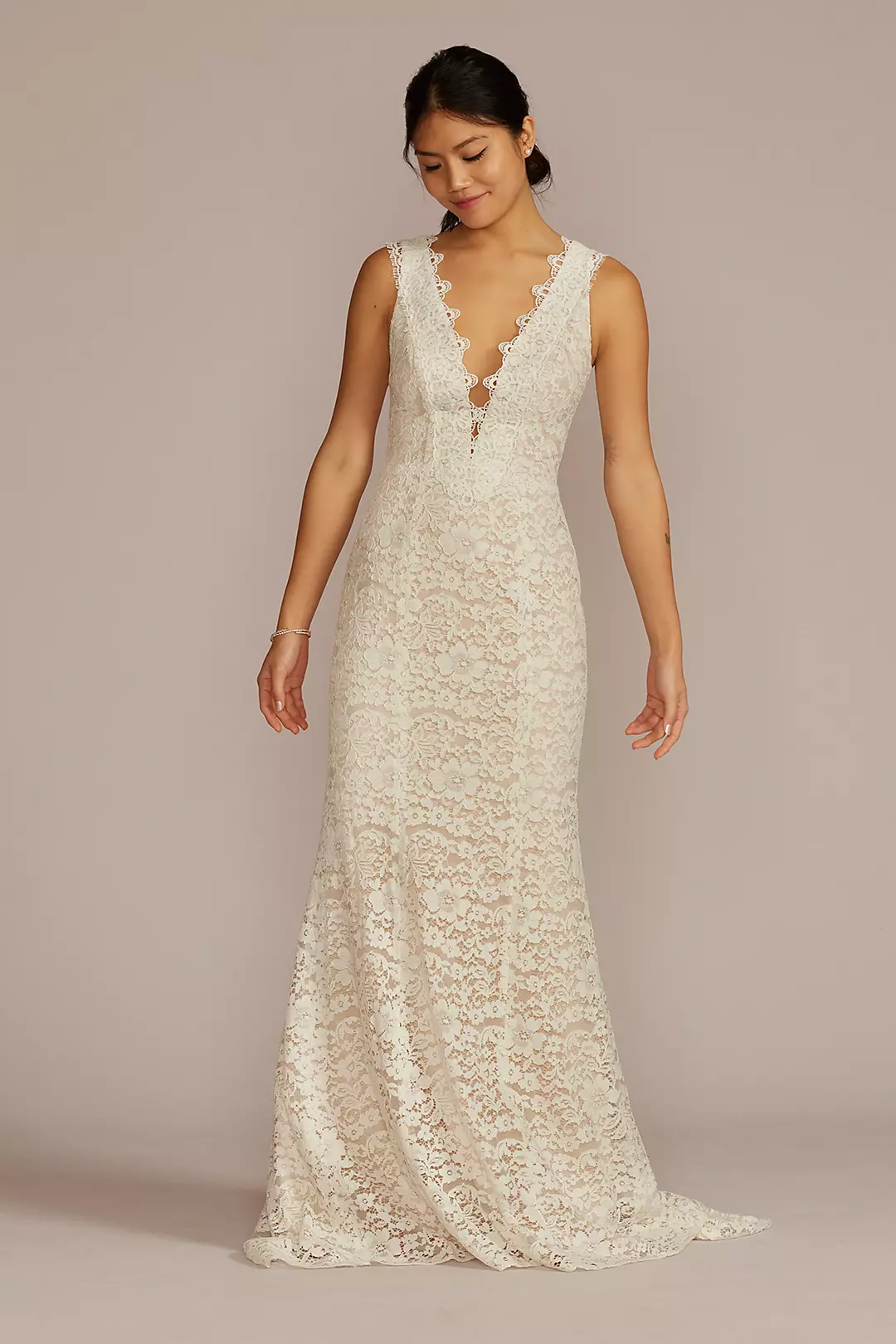 Allover Lace Tank Wedding Gown with V-Back Detail - Image 19