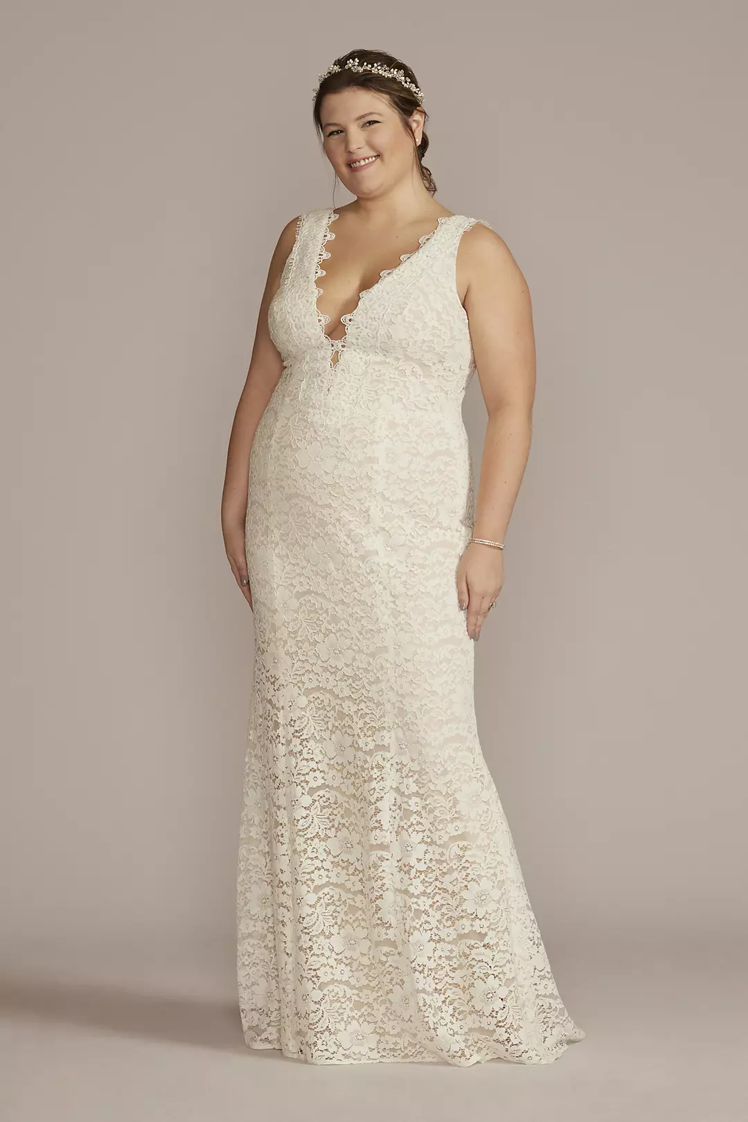 Allover Lace Tank Wedding Gown with V-Back Detail - Image 21