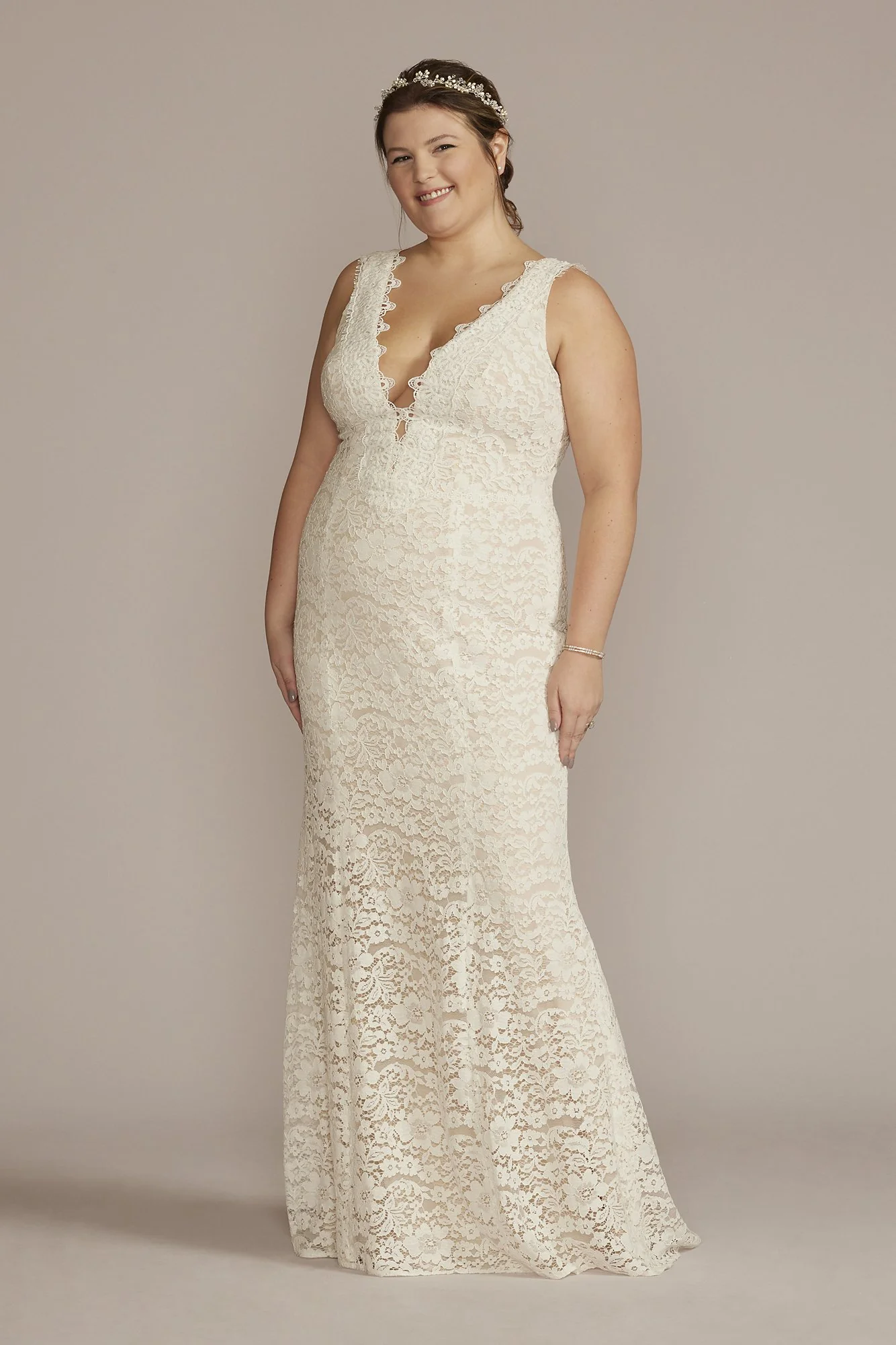 Allover Lace Tank Wedding Gown with V-Back Detail - Image 8