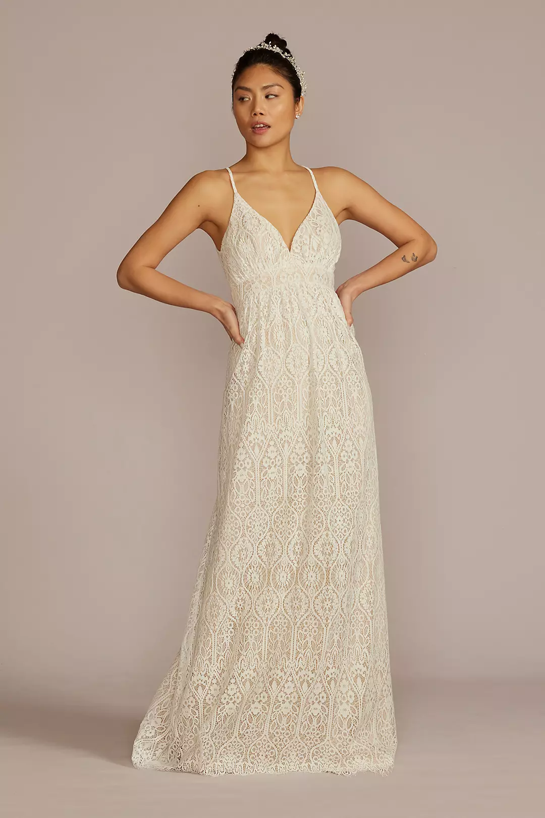 Allover Lace V-Neck Wedding Dress with Open Back - Image 2