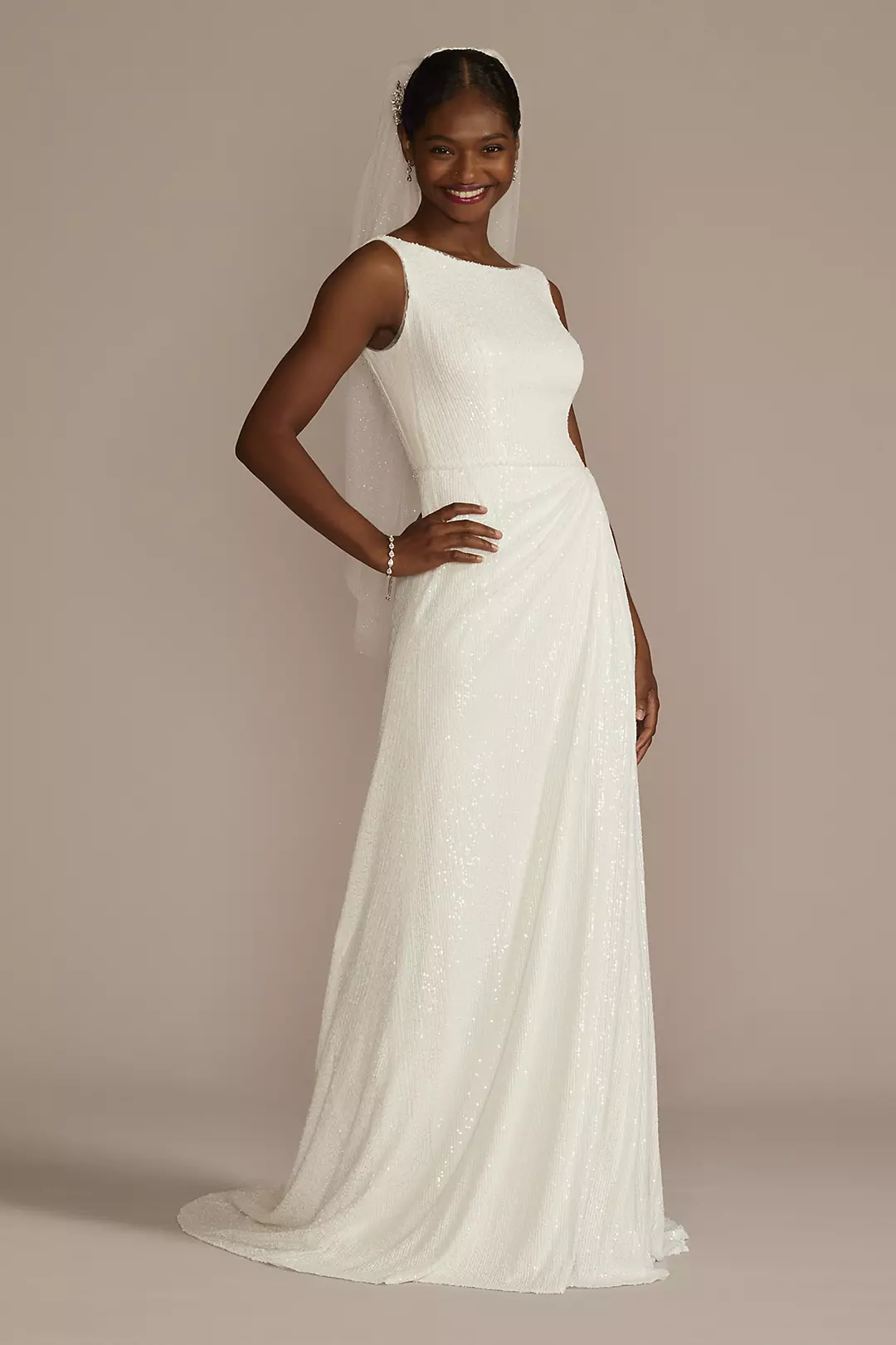 Allover Sequin A-Line Scoop Back Wedding Dress - Image 20