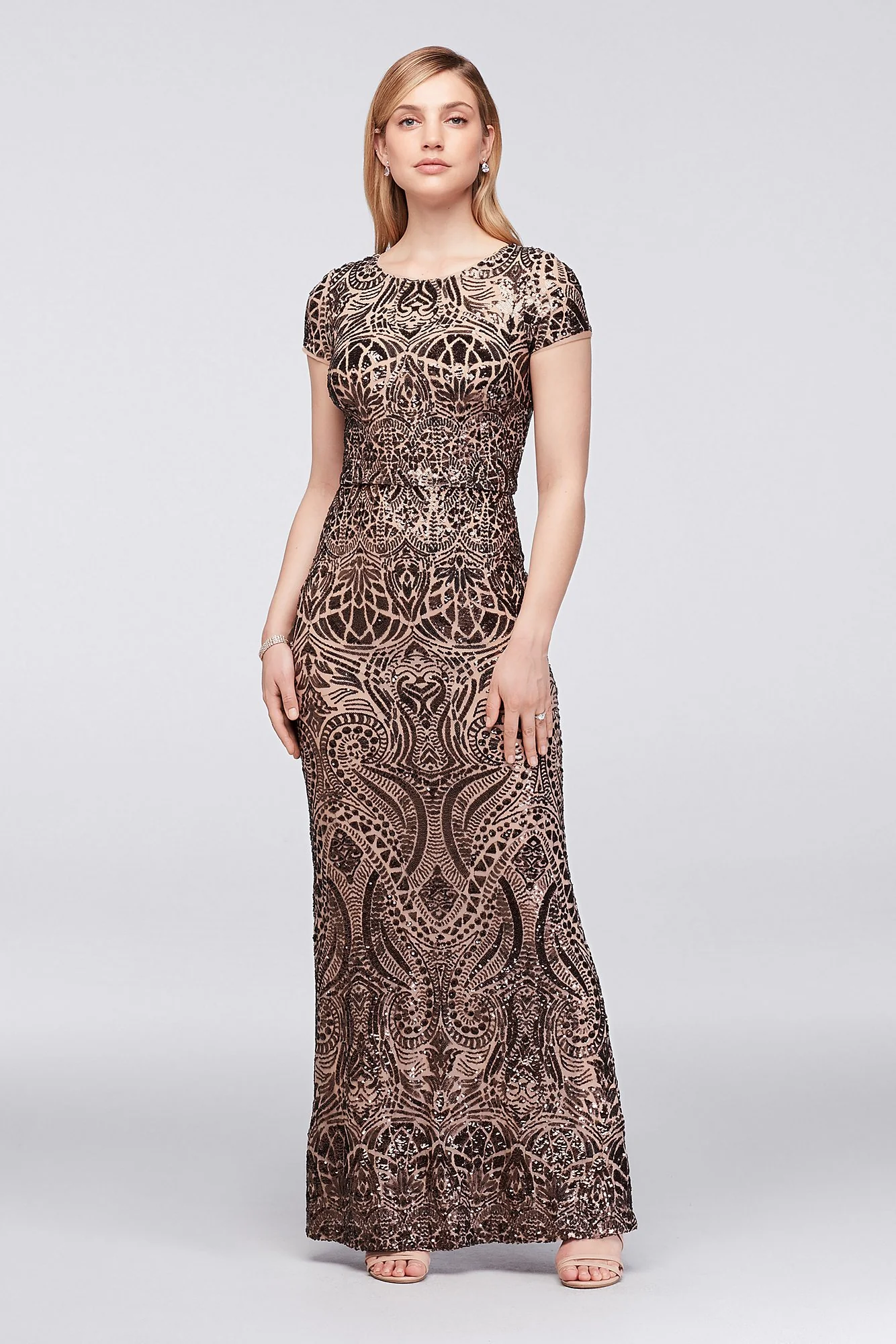 Allover Sequin-Embellished Mesh Column Gown - Image 2