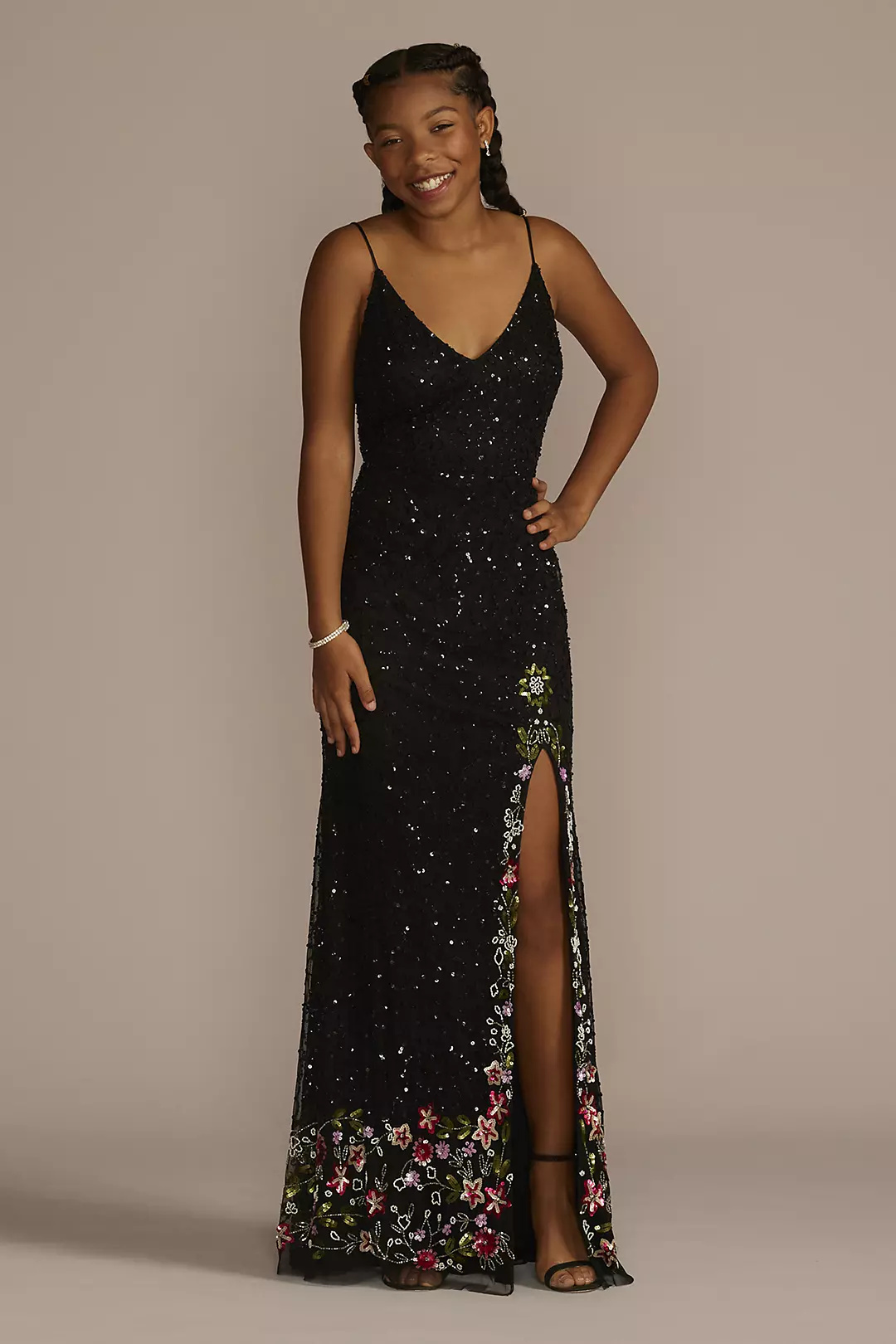 Allover Sequin Floral Embroidered V-Neck Sheath - Image 6