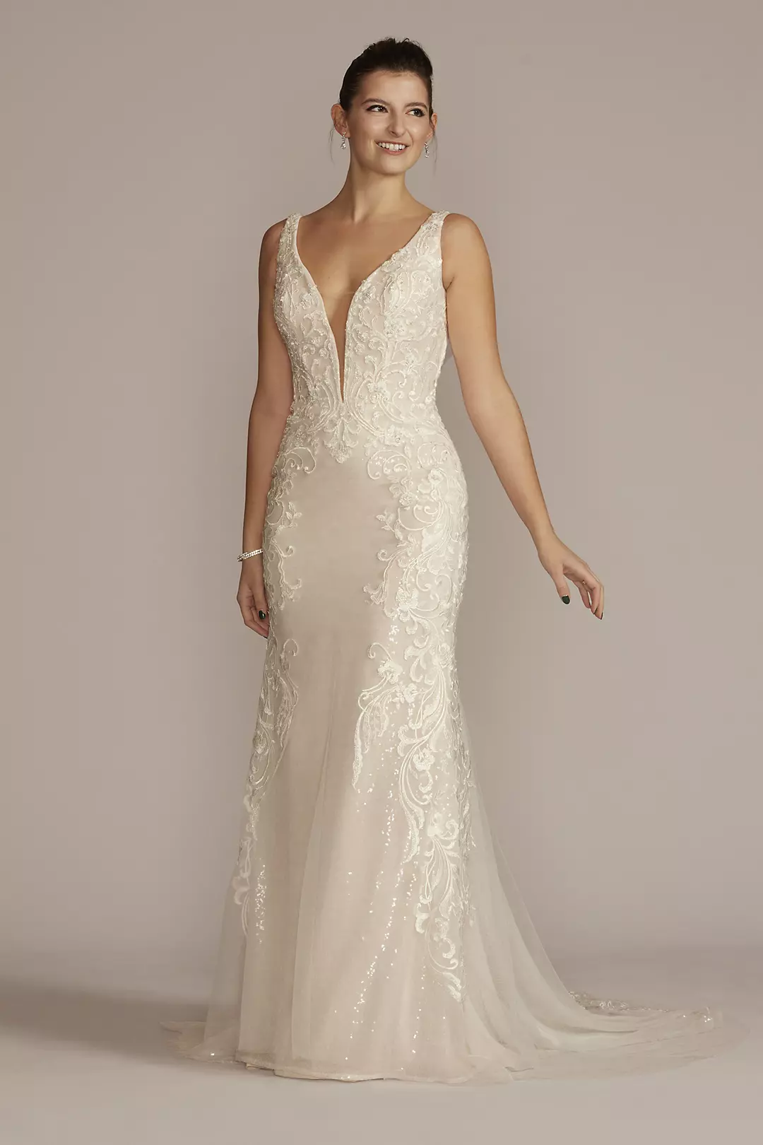 Allover Sequin Scrolling Lace Wedding Gown - Image 22