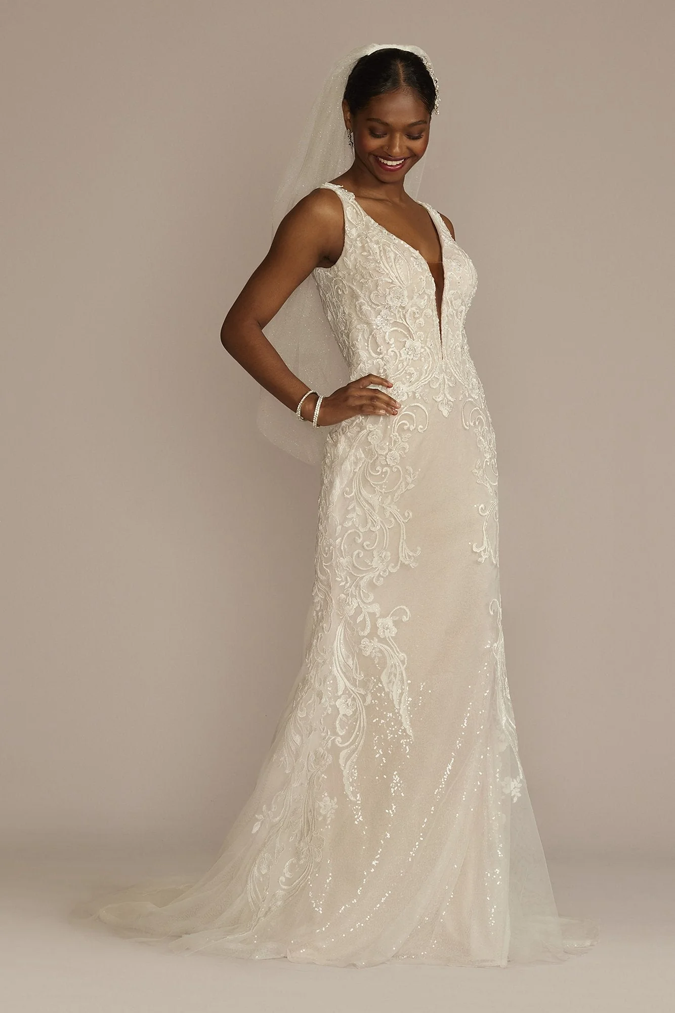 Allover Sequin Scrolling Lace Wedding Gown - Image 24