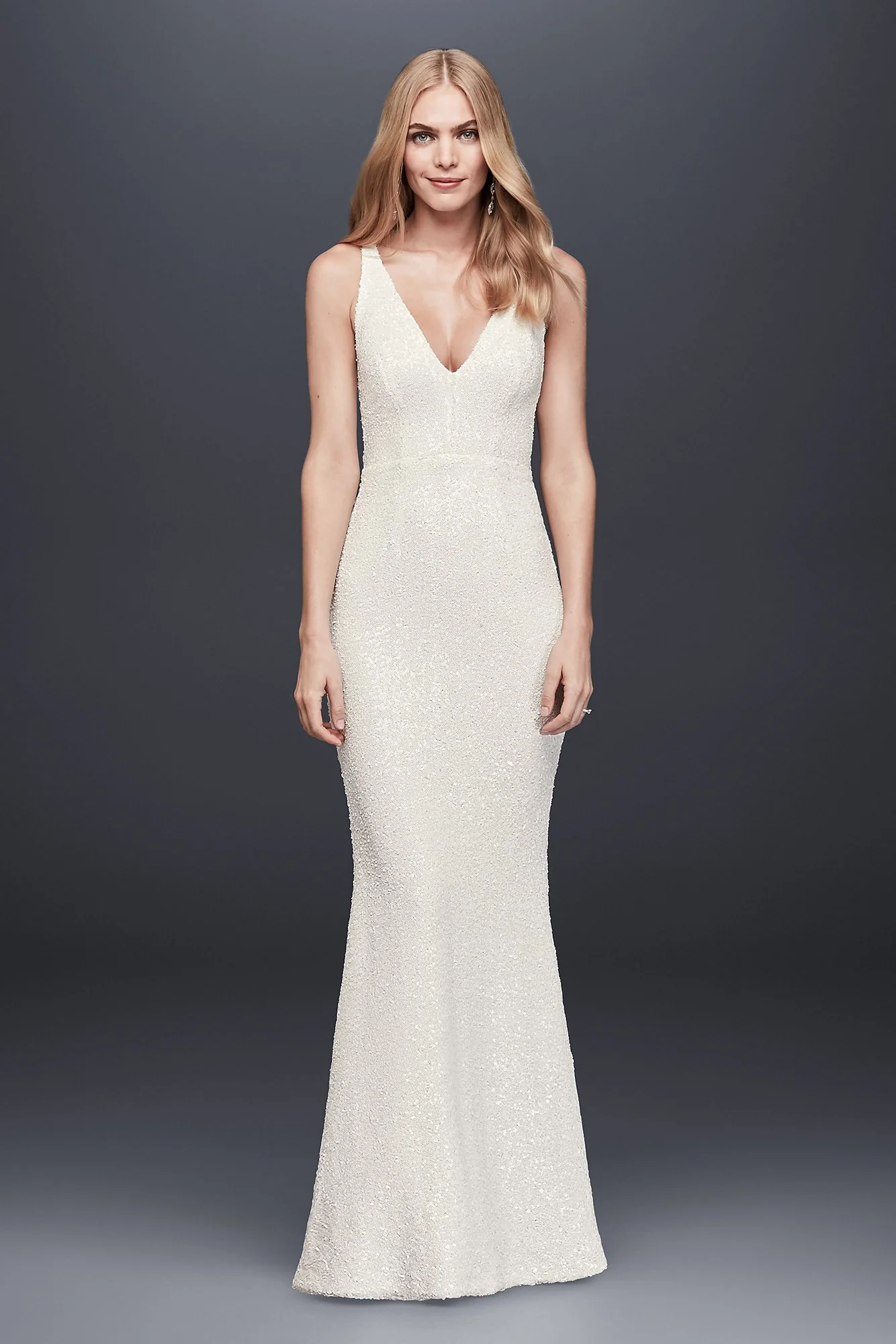 Allover Sequined V-Neck Sheath Gown