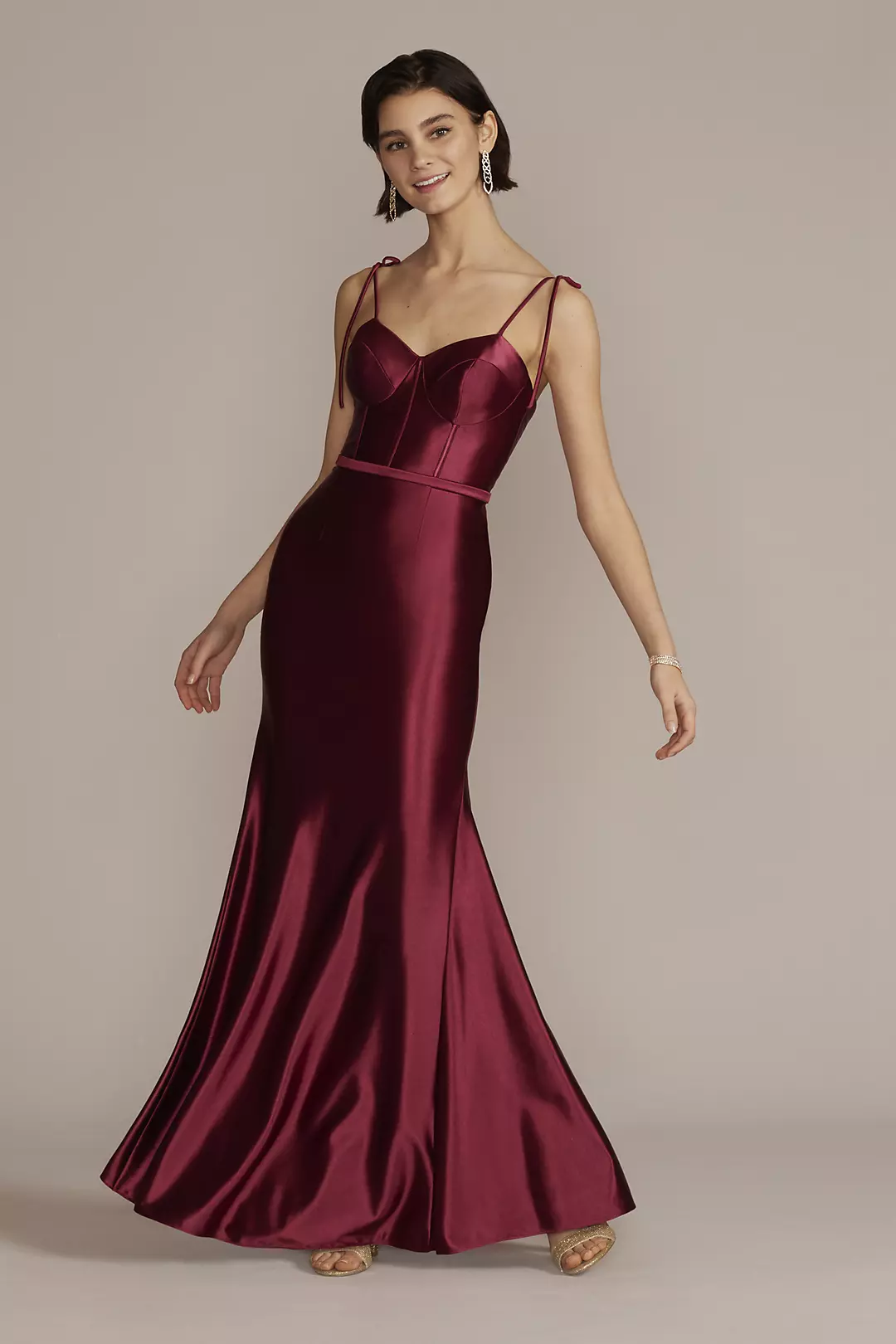 Allover Stretch Satin Corset Sheath Gown - Image 4