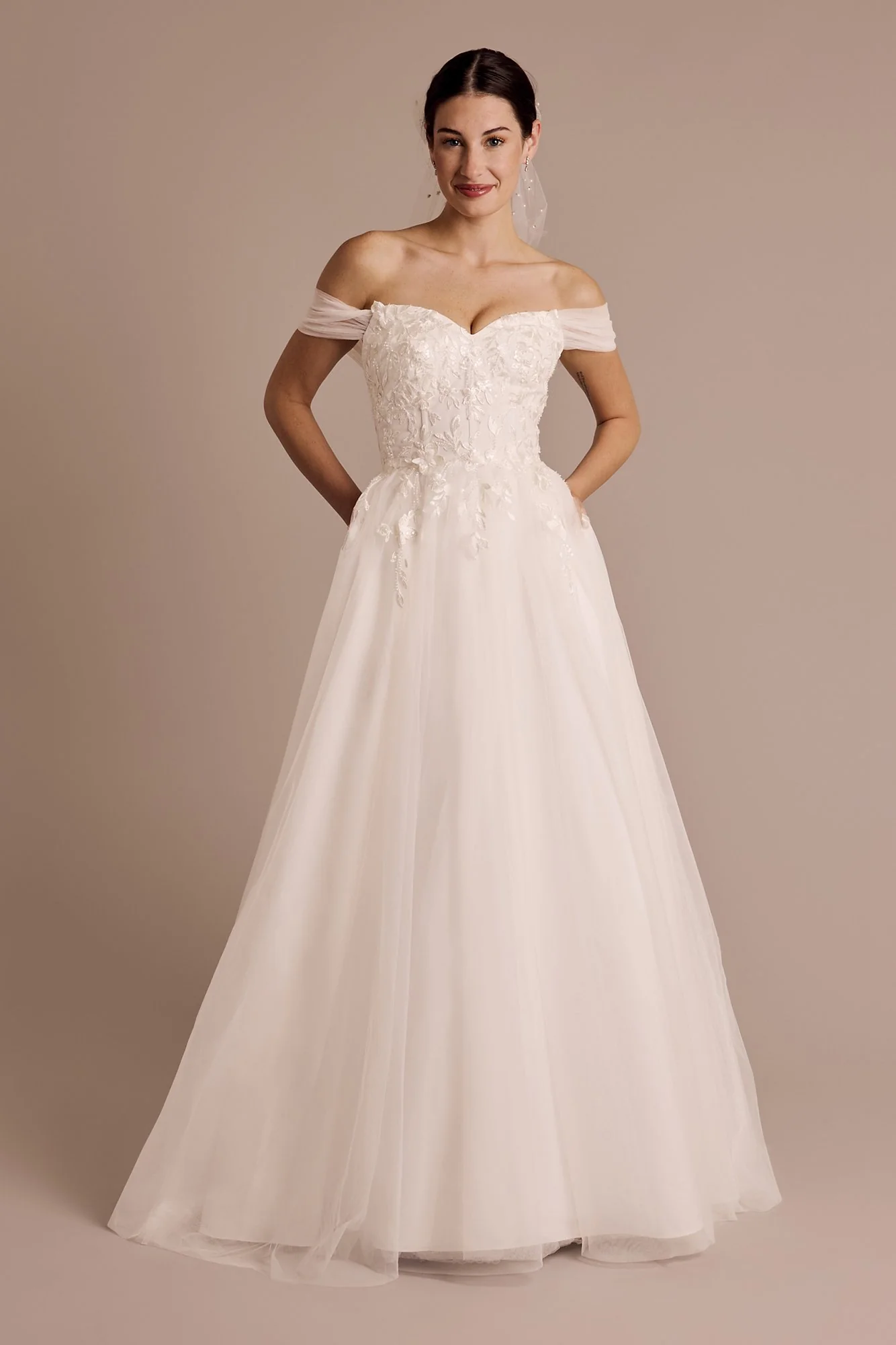 Applique Ball Gown Off-the-Shoulder Wedding Dress - Image 3