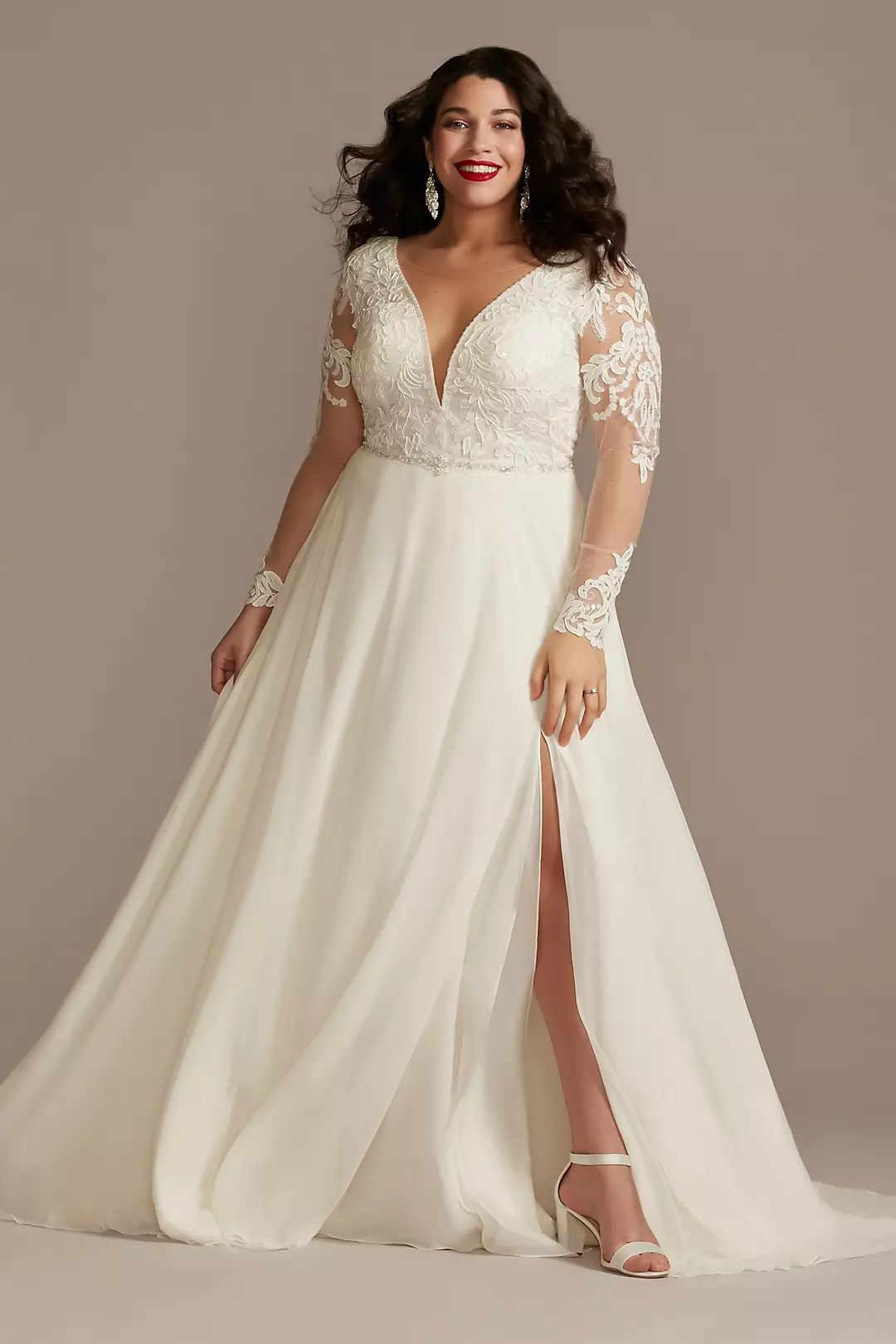 Applique Illusion Chiffon Plus Size Wedding Dress - Image 51