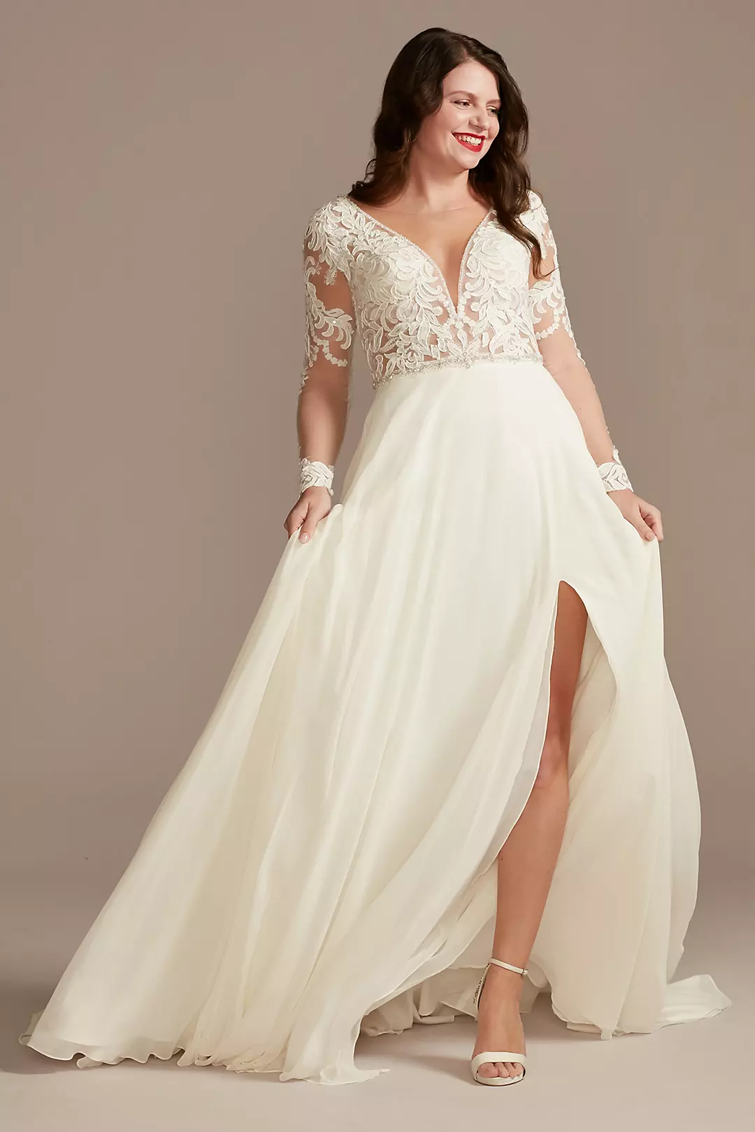 Applique Illusion Chiffon Plus Size Wedding Dress - Image 52