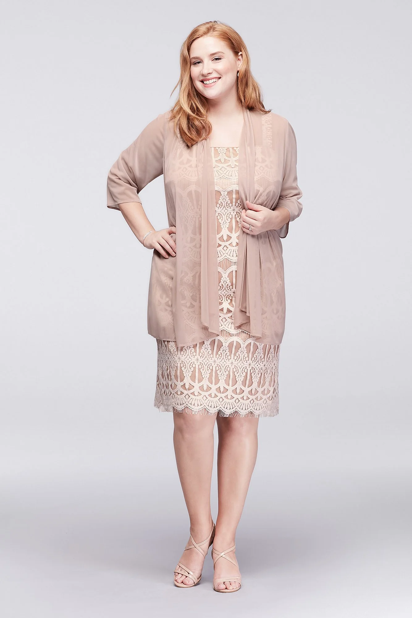 Applique Lace Petite Dress with Sheer Jacket - Image 2