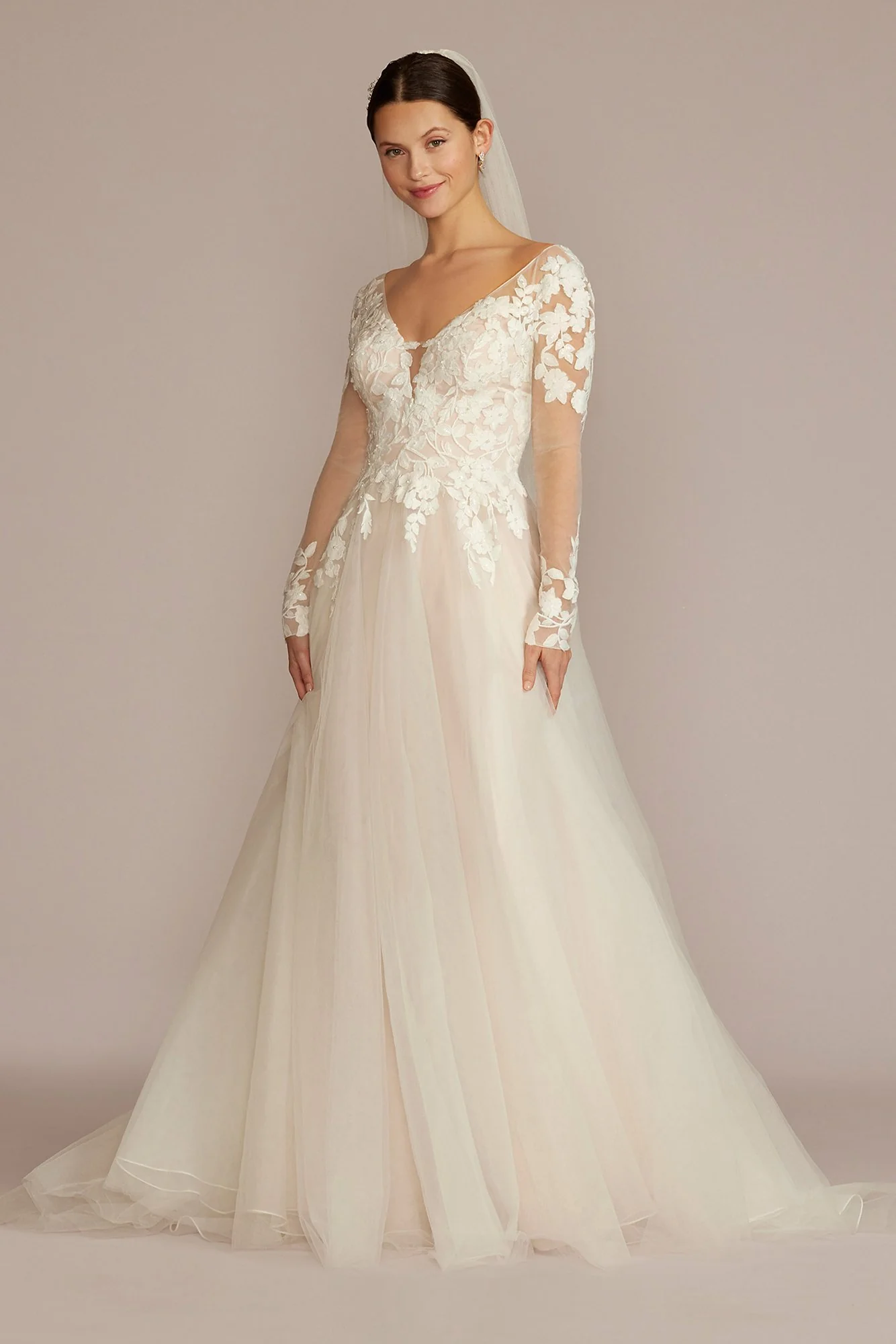 Appliqued Cap Sleeve Tulle Ball Gown Wedding Dress - Image 21