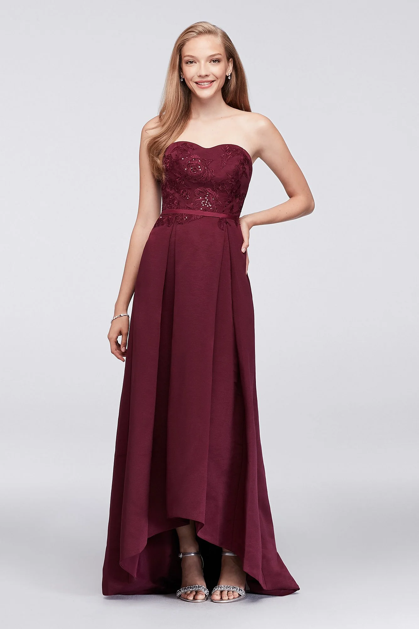Appliqued Faille High-Low Bridesmaid Dress - Image 8