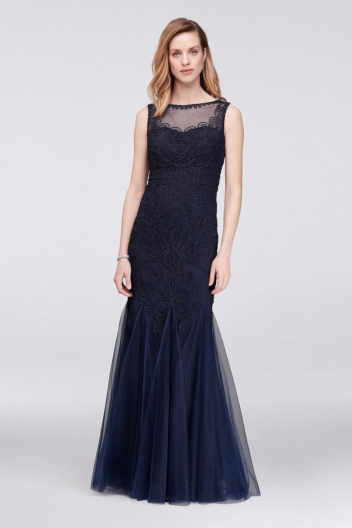 Appliqued Filigree Tulle Mermaid Gown
